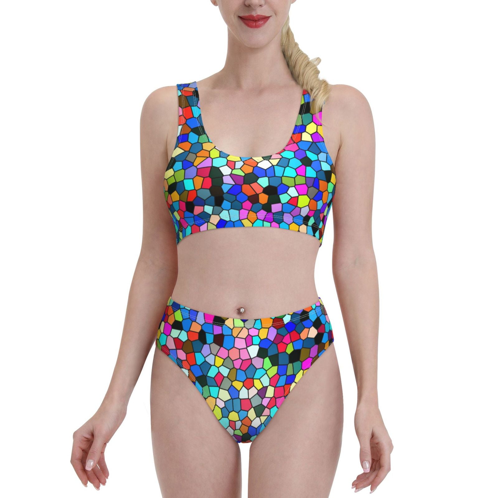 Lukts Women High Waisted Bikini Set Colorful Tie Dye Stained Glass 2