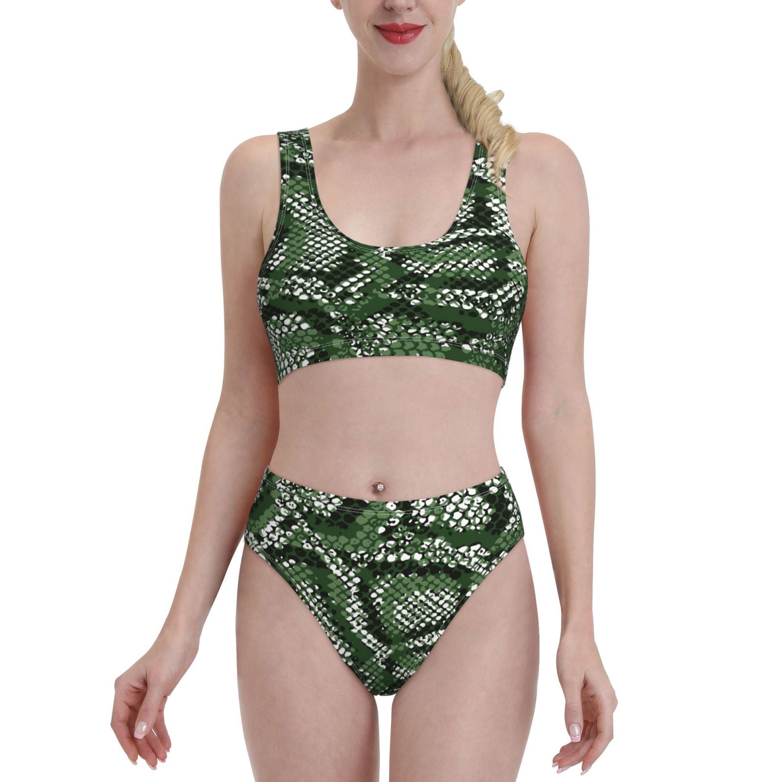 Lukts Women High Waisted Bikini Set Green Snakeskin Swimsuit 2 Piece