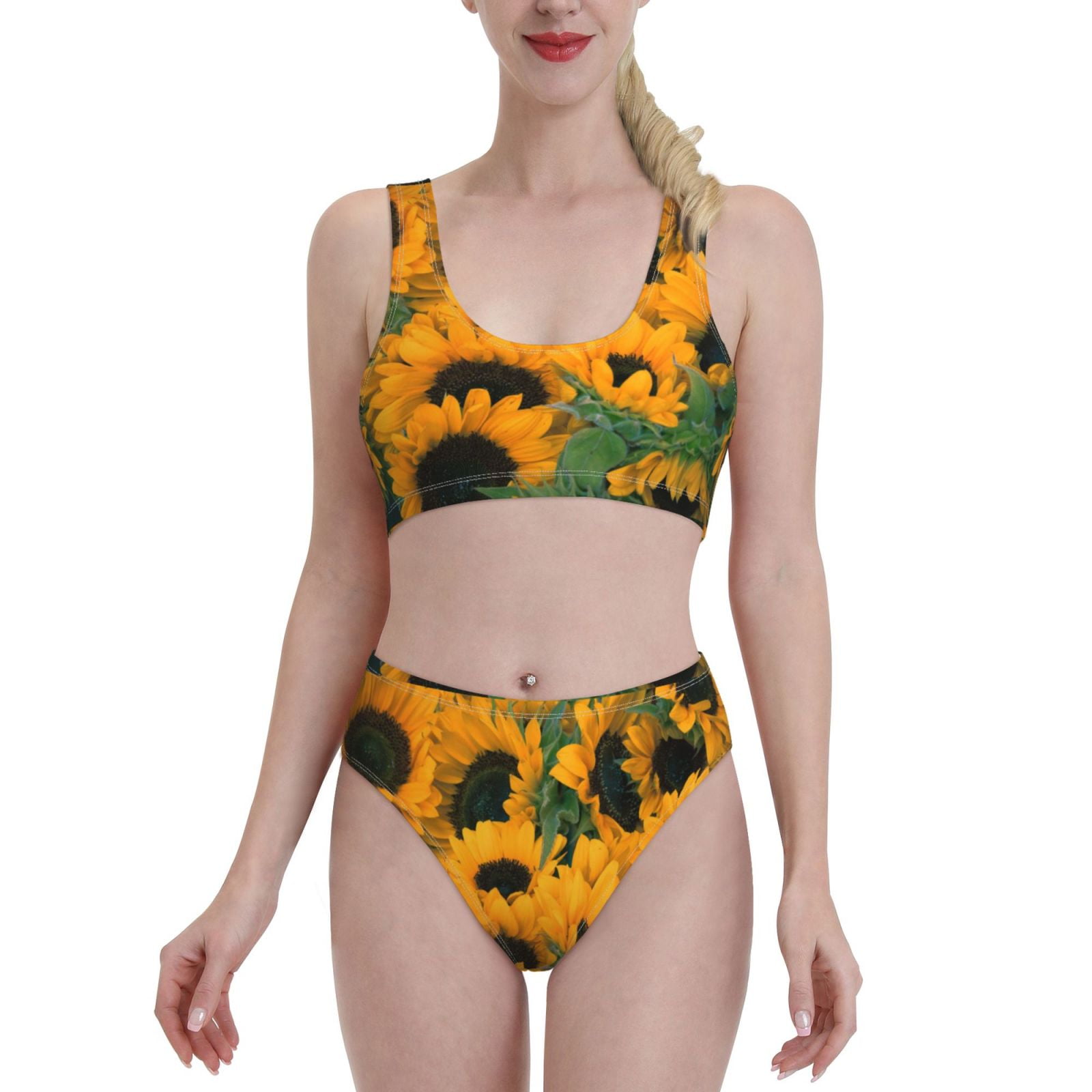 Lukts Women High Waisted Bikini Set Sunflowers Swimsuit Piece Bathing