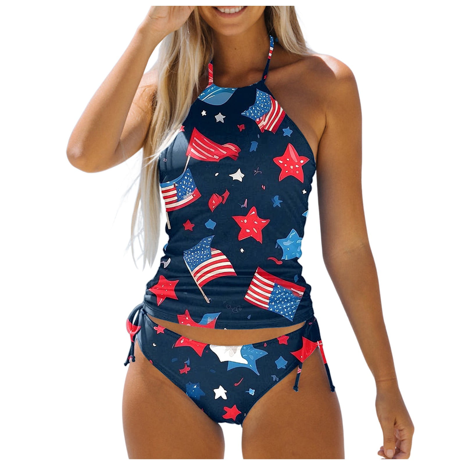 Lushas Women S Independence Day Flag Print Neck Two Piece Swimsuit 2024