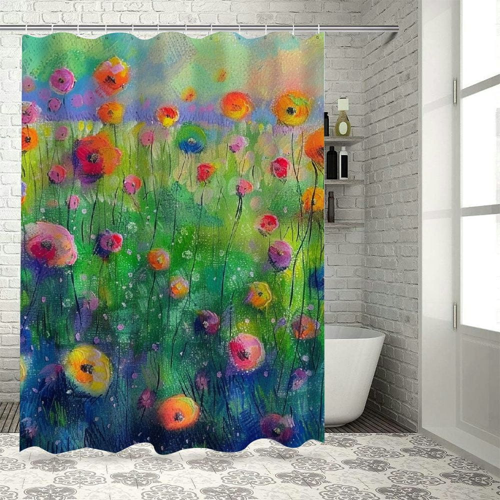 Lzatpd Fabric Bathroom Curtain Abstract Floral Watercolor Painting Hand