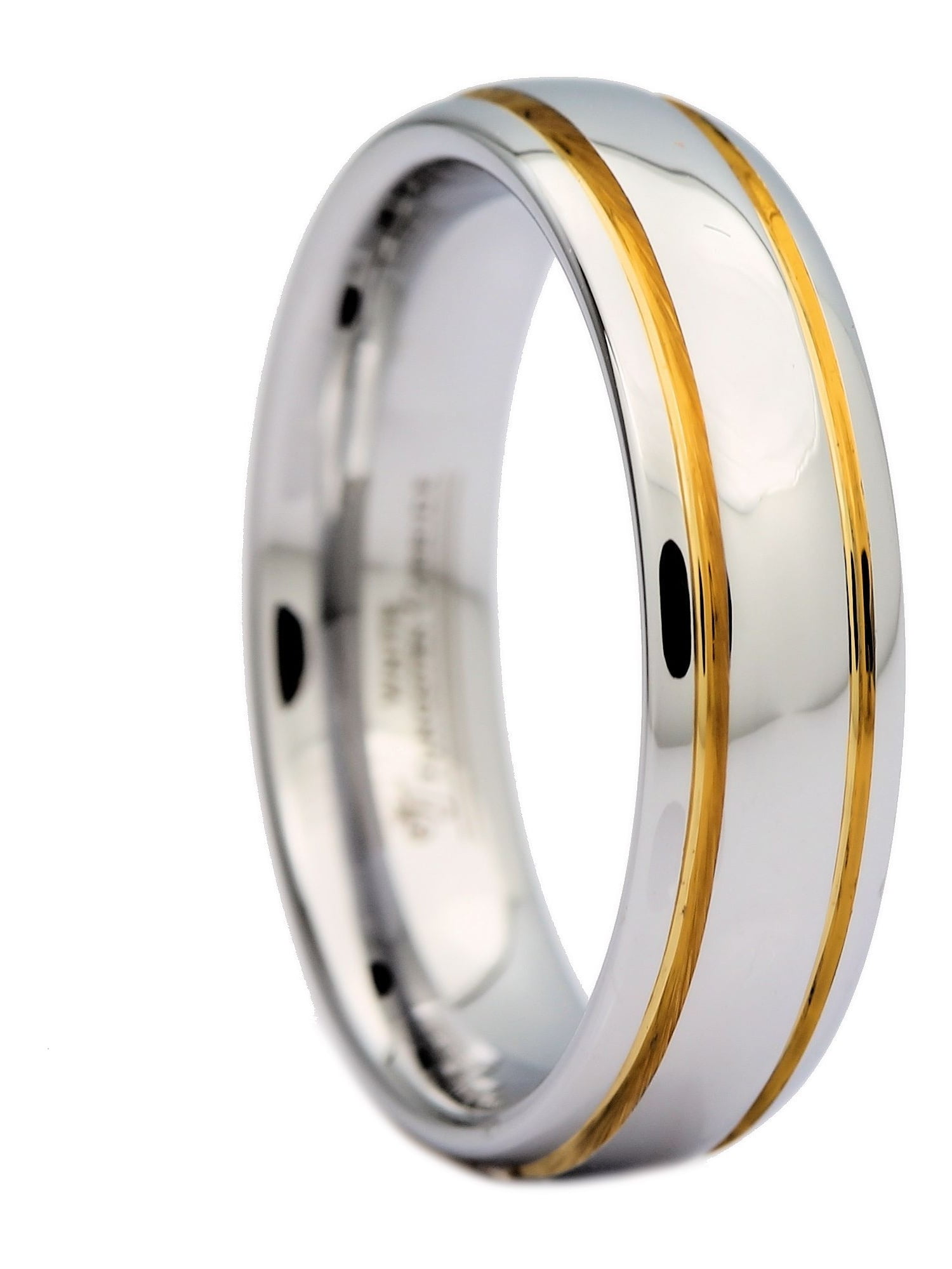 Mj Metals Jewelry Unisex White Tungsten Carbide Polished Gold Stripes