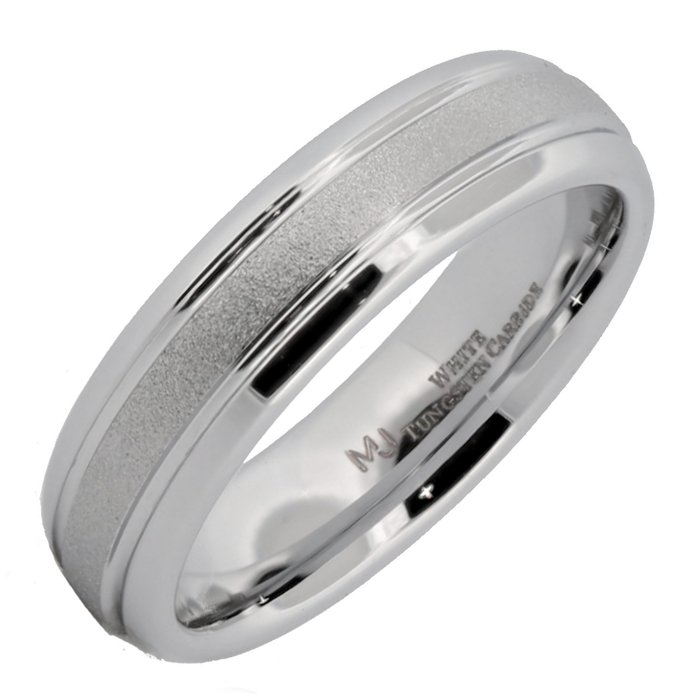 MJ Metals Jewelry White Tungsten Carbide Ring For Men Women Sand