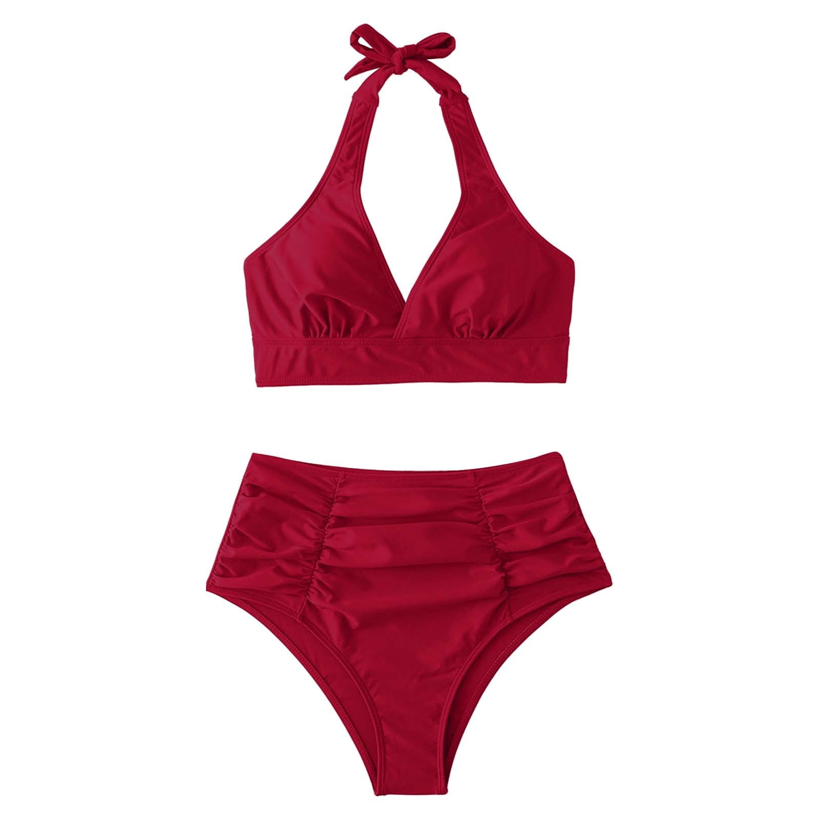 MSJUHEG Ruffle Bikini Mid Rise Bikini Sets For Women Tie Back Bathing