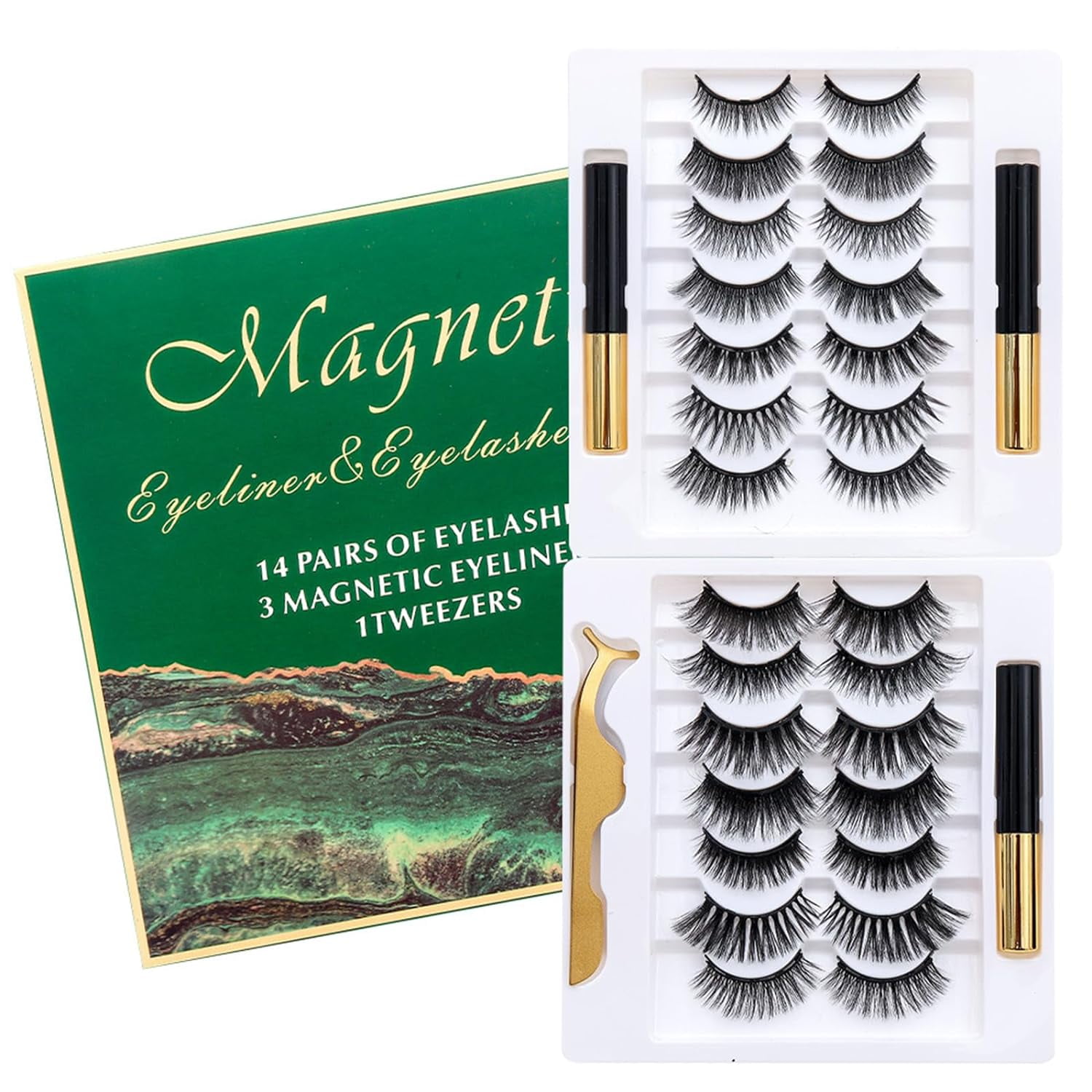 Magnetic Eyelashes Magnetic Eyeliner And Lashes Kit 14 Pairs Natural