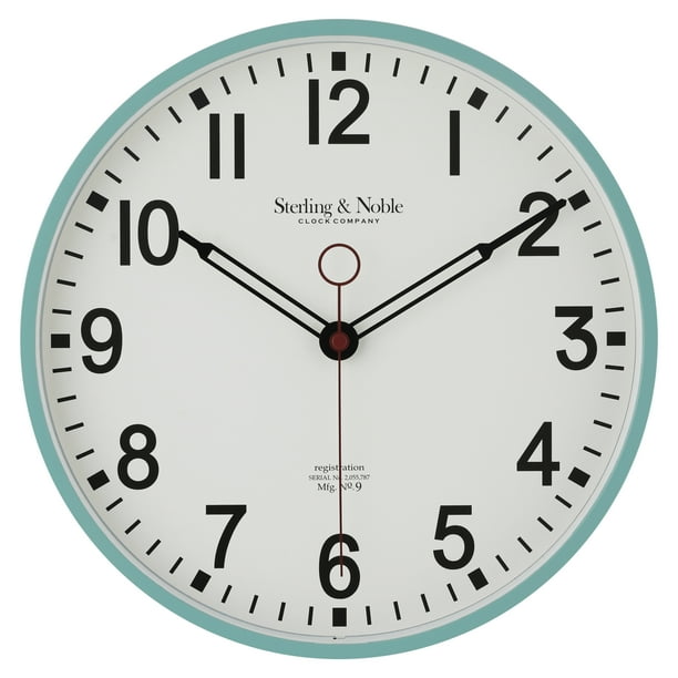 Mainstays Indoor 11.5" Round Mint Green Arabic Retro Schoolhouse Analog Wall Clock