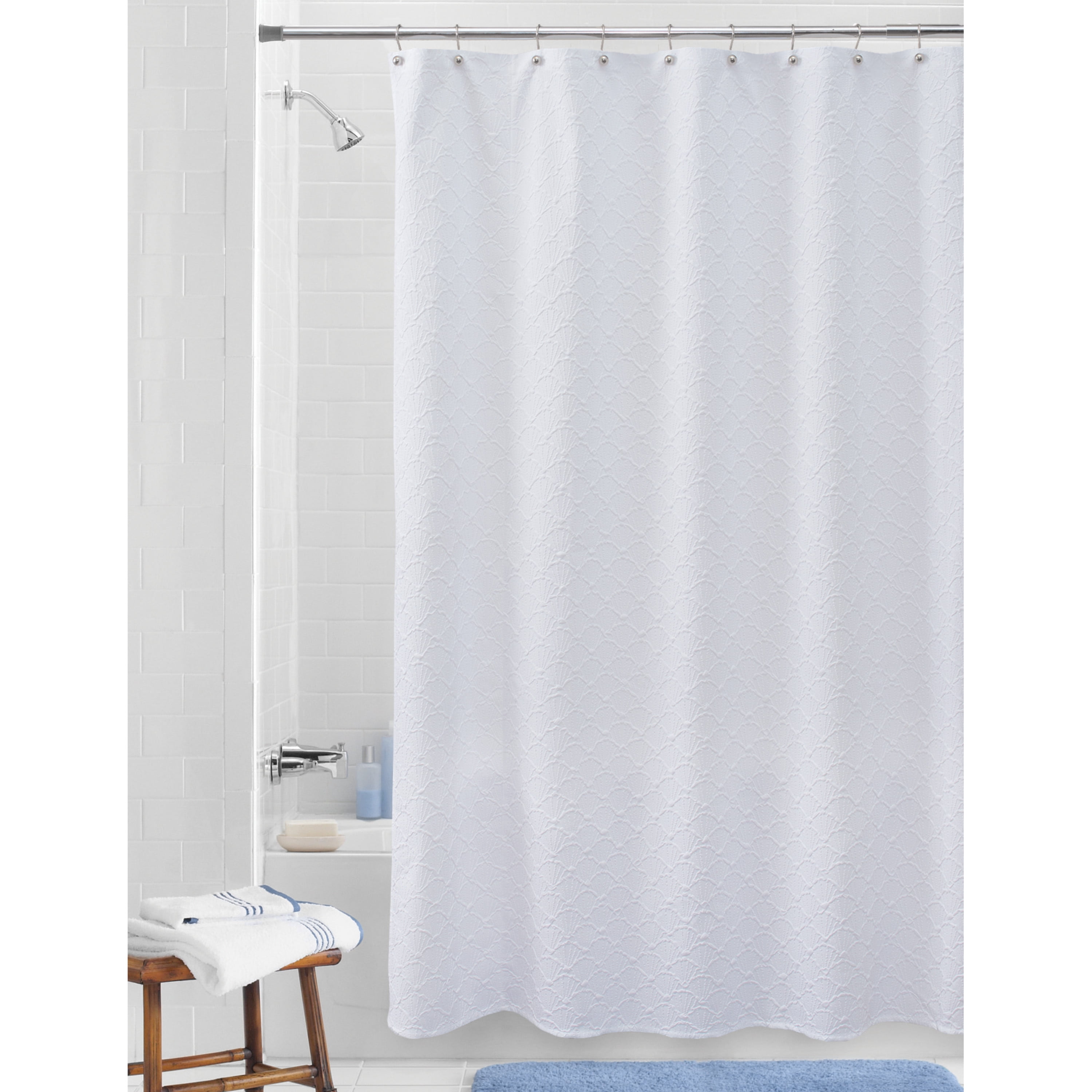 Microsculpt Embossed Textured White Polyester Shower Curtain