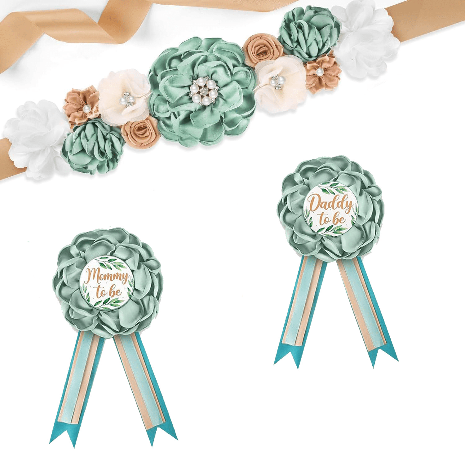 Maternity Sash And Corsage Set Mommy And Daddy To Be Pins Baby Shower