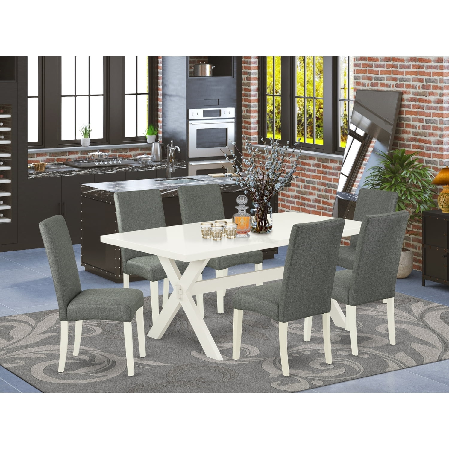 Maykoosh Modern Muse 7 Piece Kitchen Table Set 6 Parson Chairs And