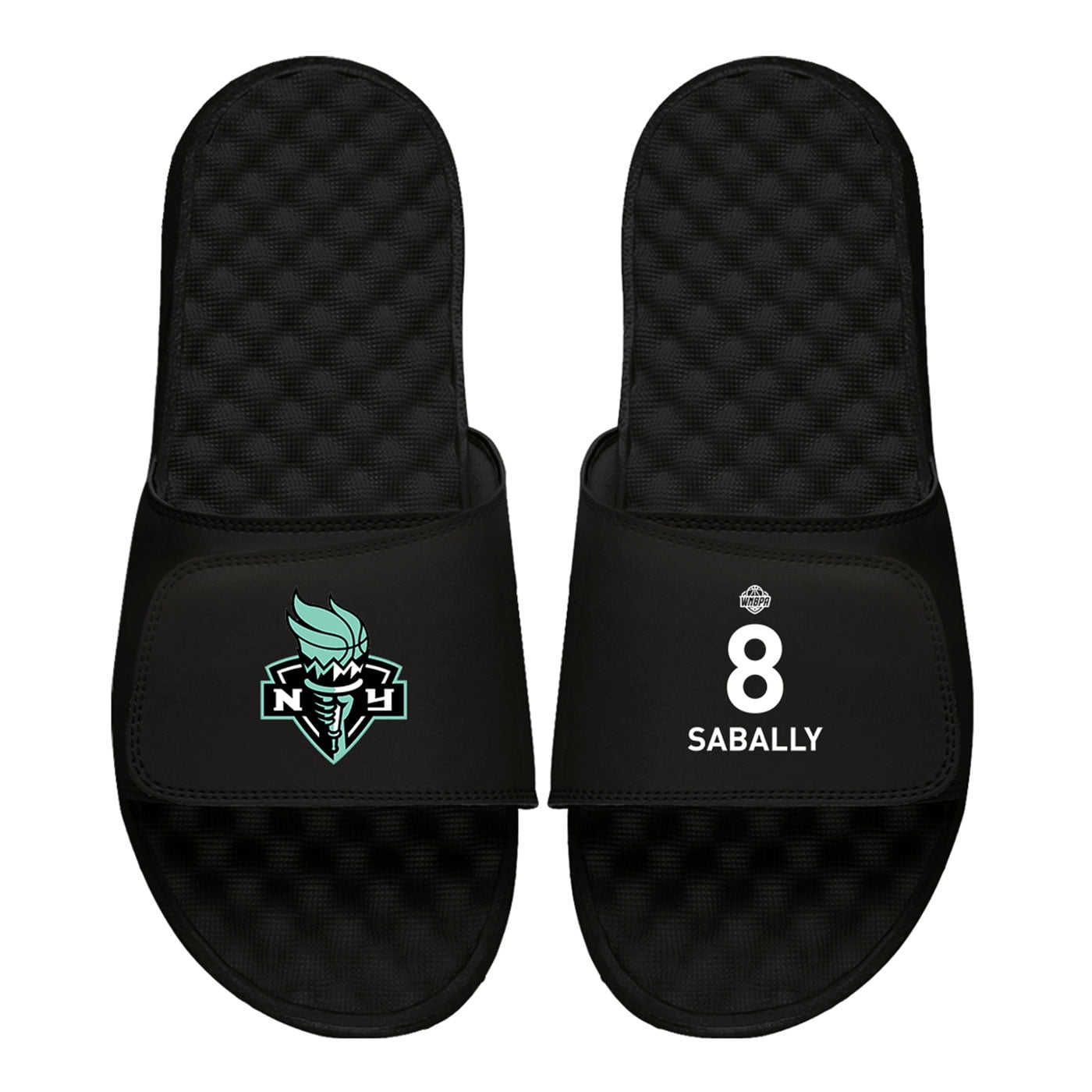 Men S Islide Nyara Sabally Black New York Liberty Logo Split Slide