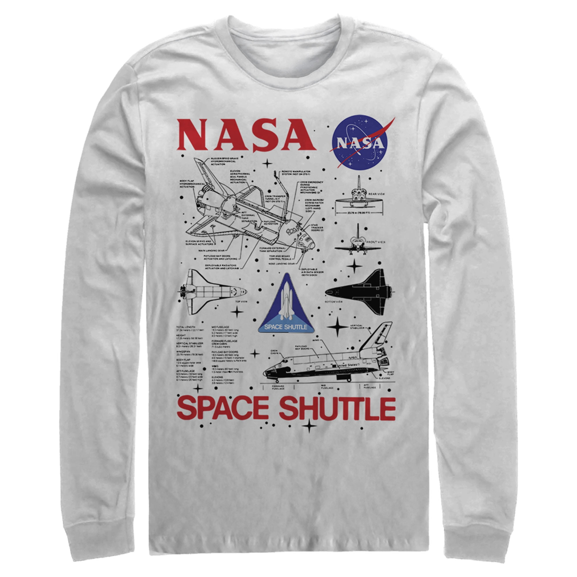 Men S Nasa Space Shuttle Schematic Details Long Sleeve Shirt White