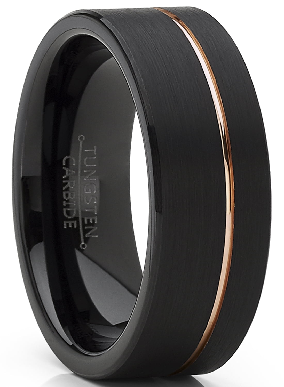 Metal Masters Men S Black Tungsten Carbide Ring Wedding Band With Rose