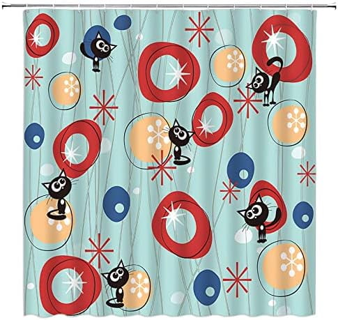 Mid Century Modern Shower Curtain Retro Iconic Atomic Starbursts