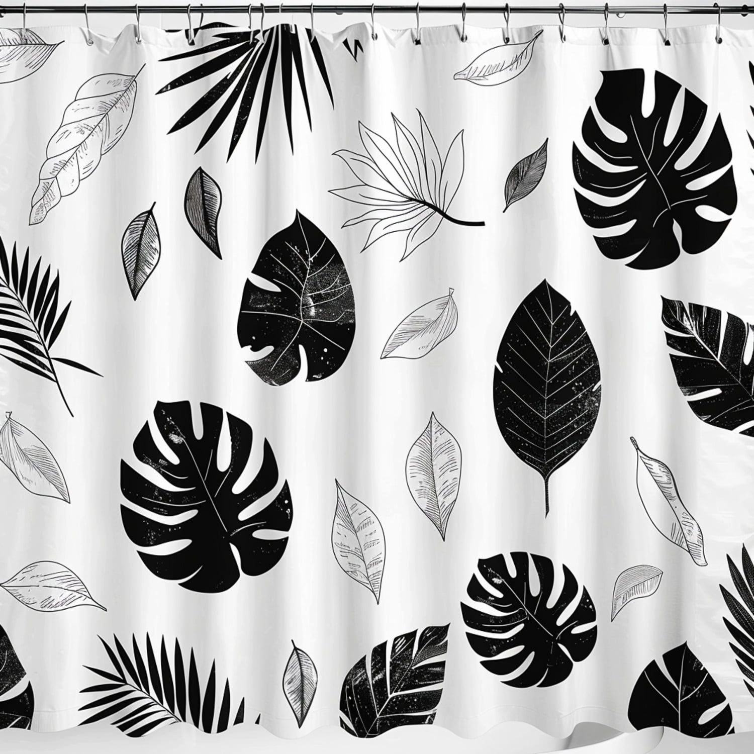 Modern Black And White Tropical Leaves Shower Curtain Minimalist Design