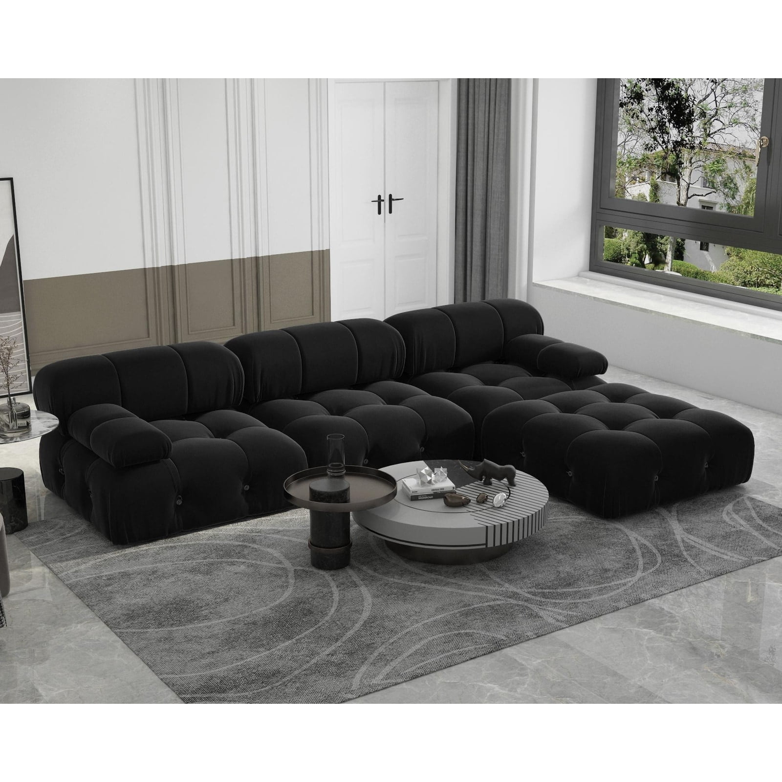 Modern Velvet Upholstered Large Modular Sectional Sofa Black Walmart