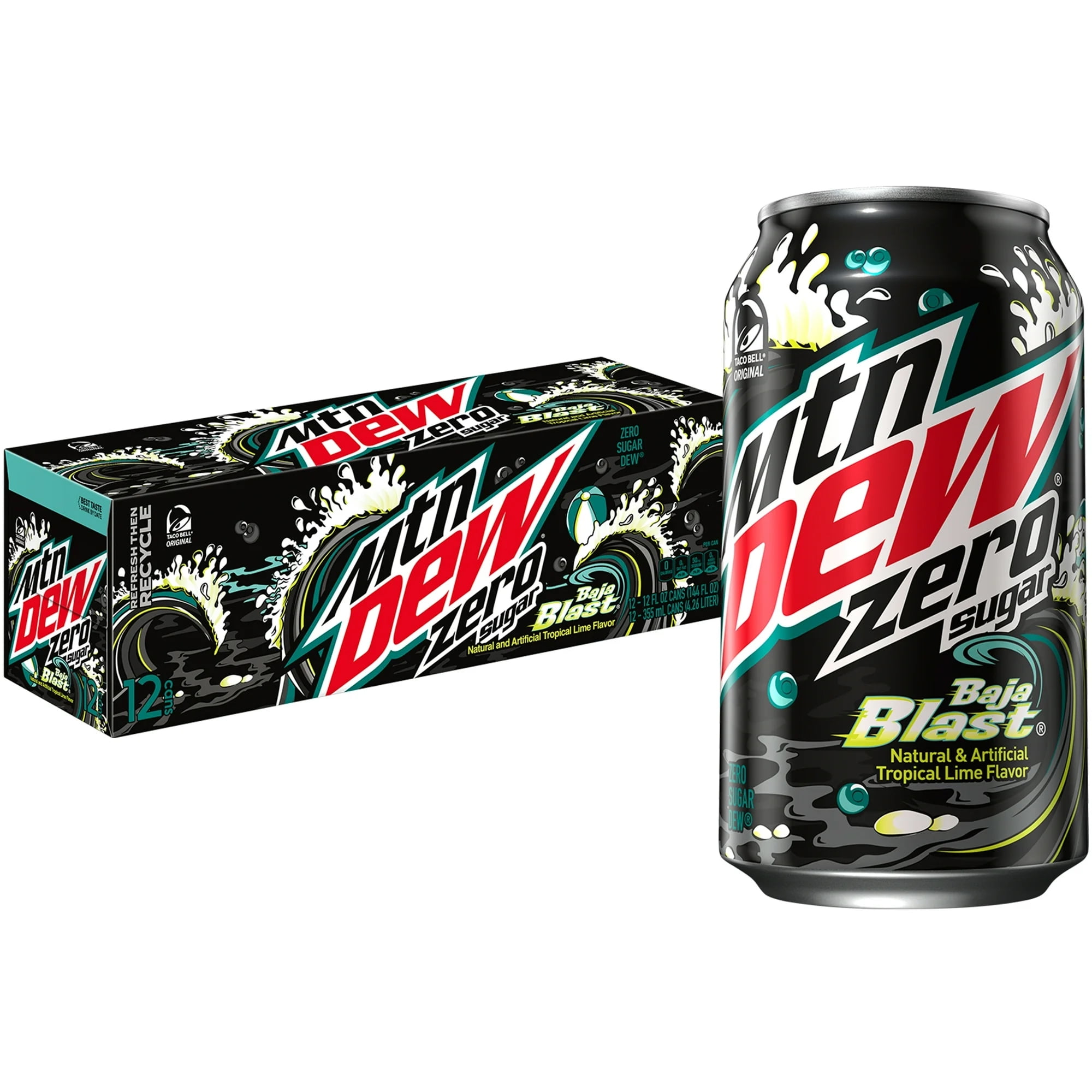 Mountain Dew Zero Sugar Baja Blast Tropical Fruit Lime Citrus Soda