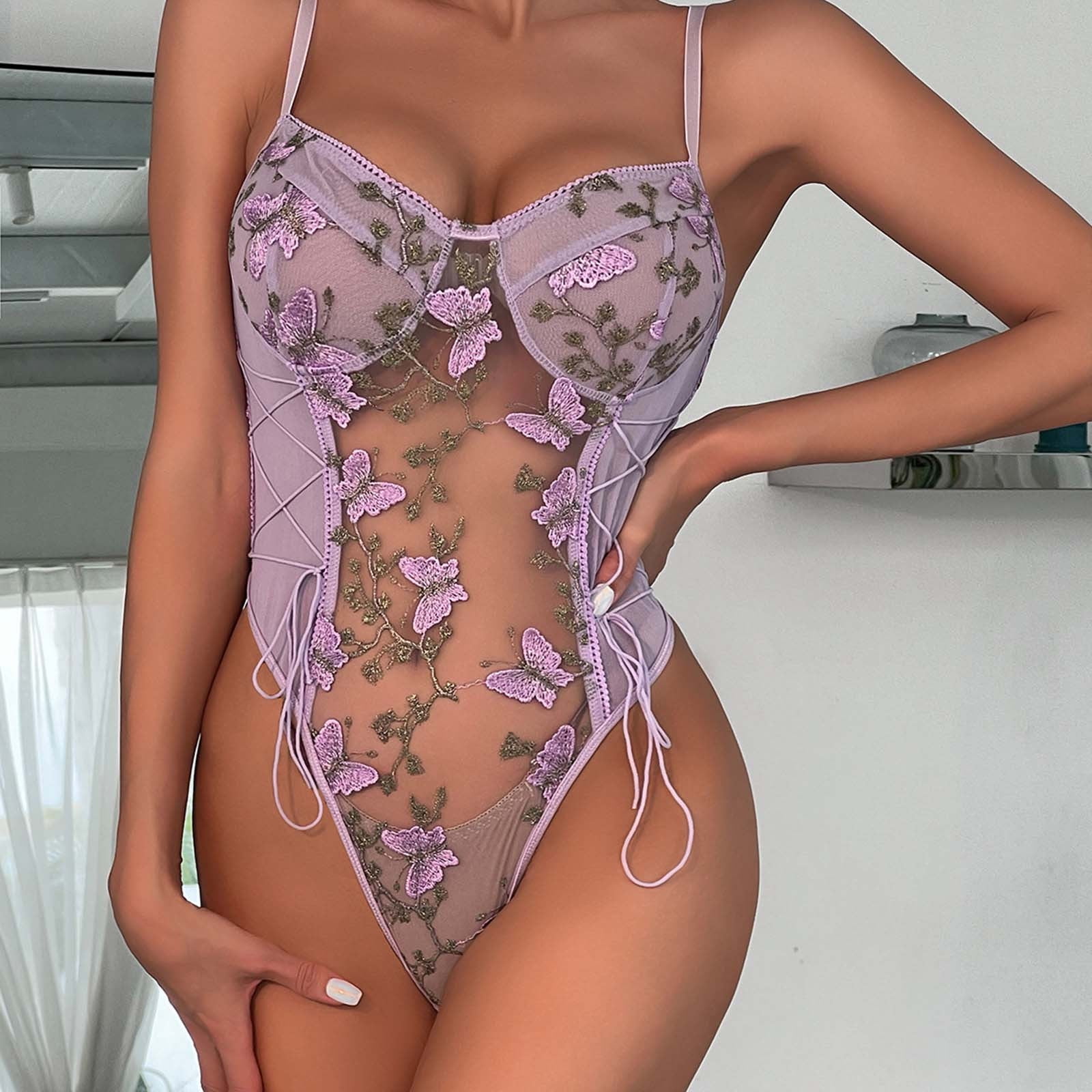 Munlar Women S Lingerie Strappy Sheer Floral Lace Teddy Bodysuit