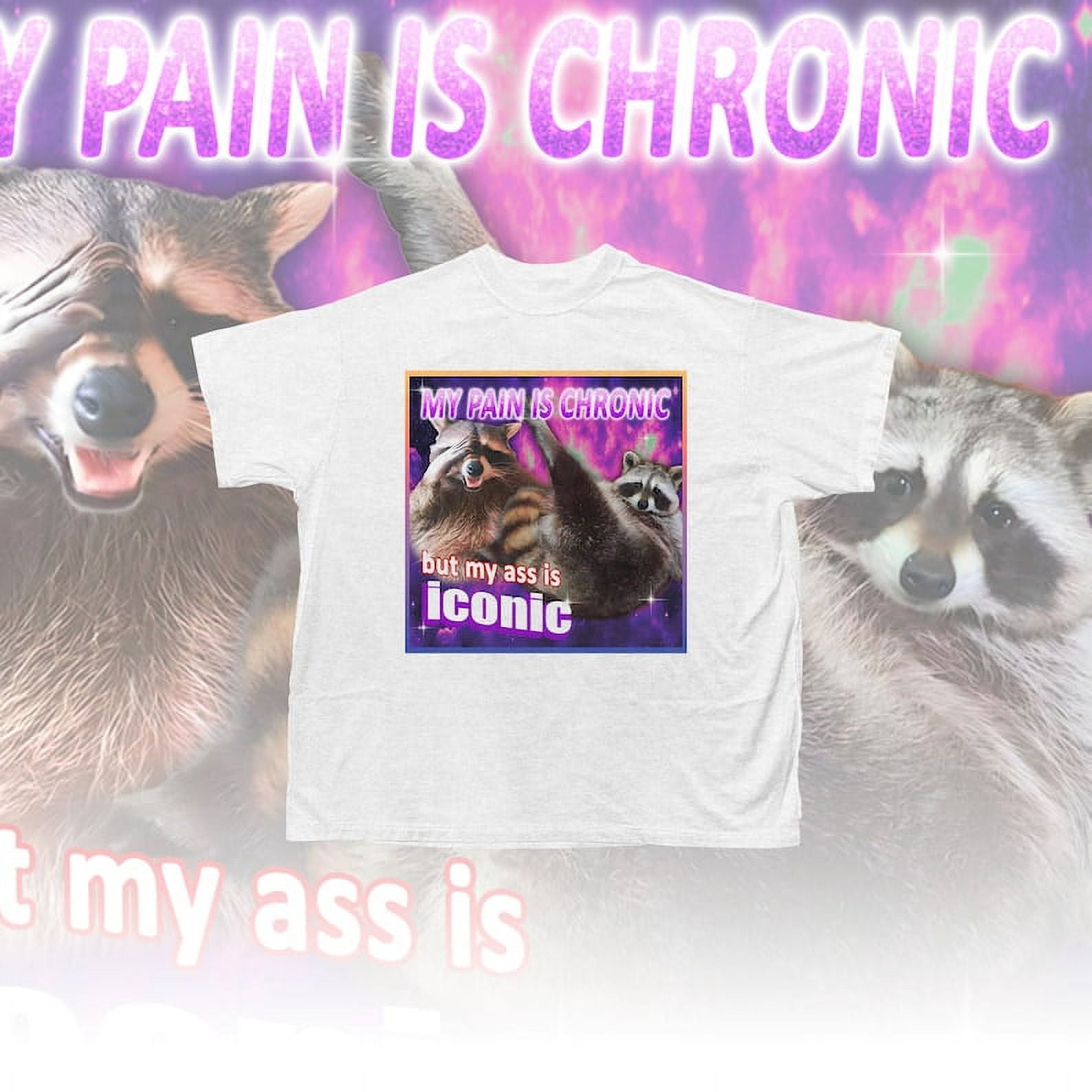 My Pain Is Chronic But My Ass Is Iconic Meme Shirt Raccoon Meme Tee