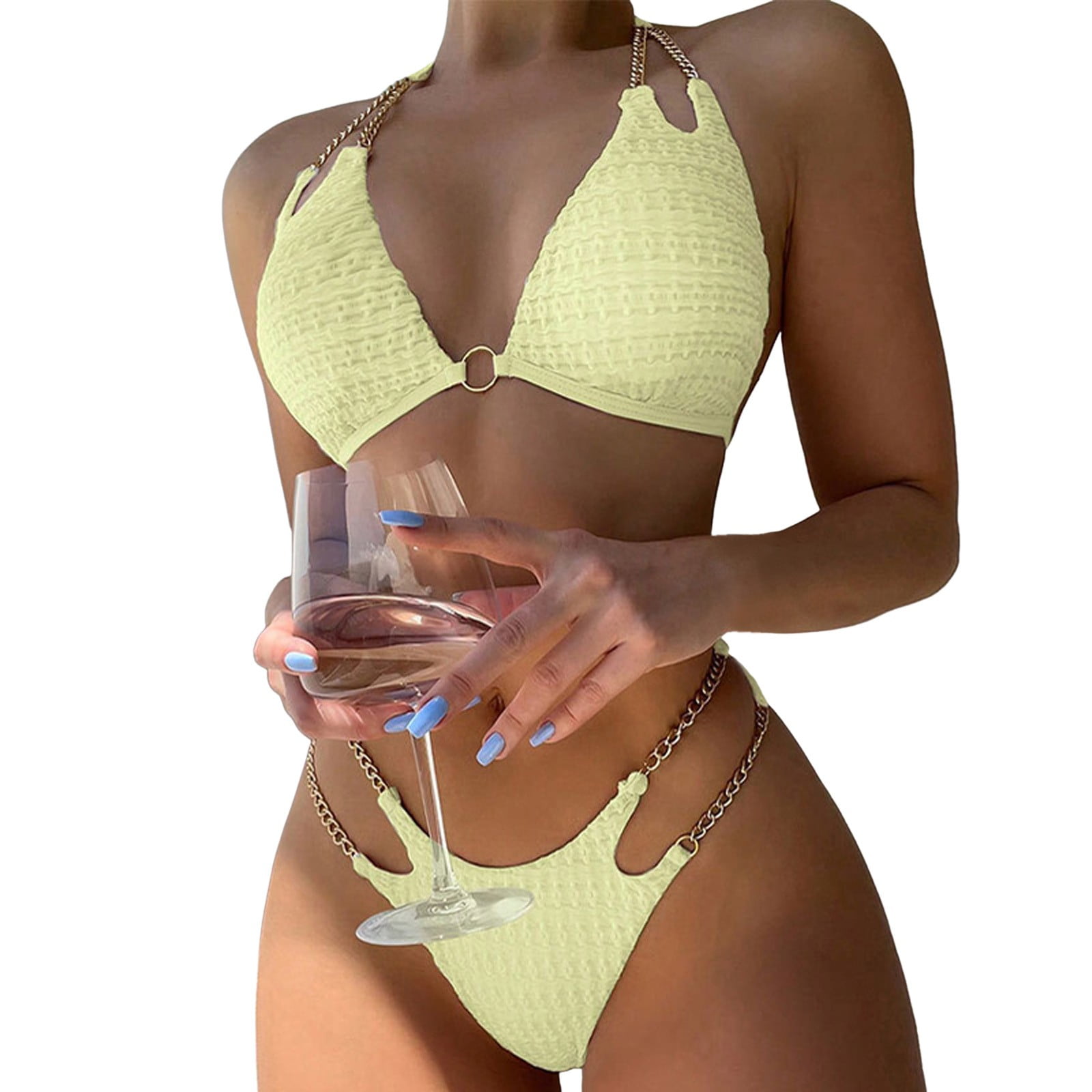 Niewtr Women Triangle Halter Thong Bikini Set Ruffle Sexy String Two