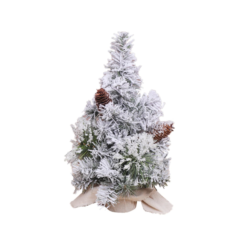 Naiyafly Christmas Tree Pre Lit Artificial Mini Flocked Tree Burlap