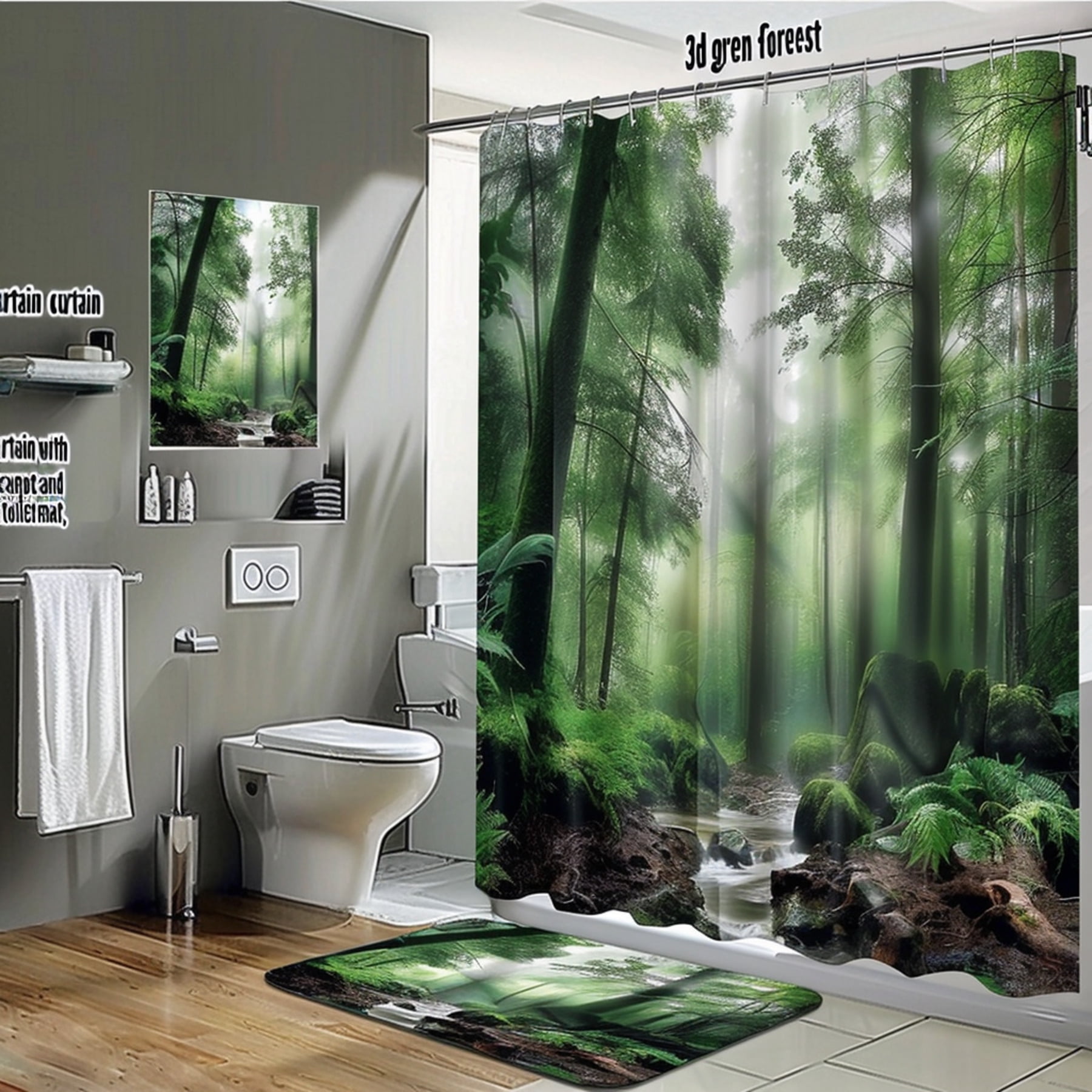 Nature Inspired Green Forest Bathroom Set Shower Curtain Refresh Your