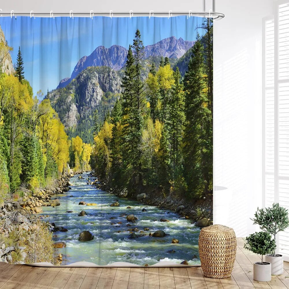 Nature Landscape Shower Curtain Ocean Tropical Rain Beach Sunset River