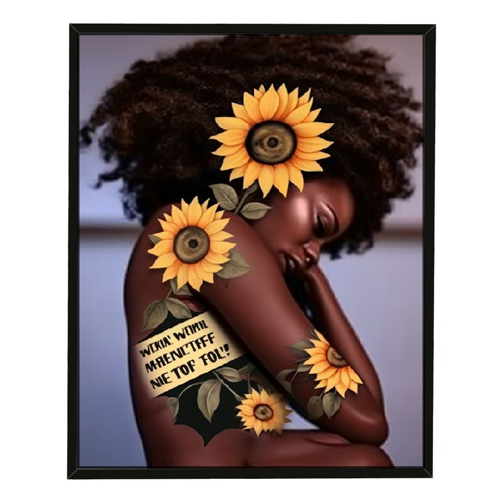 Nawypu African American Canvas Wall Art Framed Black Woman Poster Black