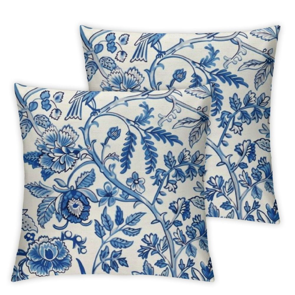 Nawypu Chinoiserie Bird Floral Pillow Covers Blue White Flowers Birds