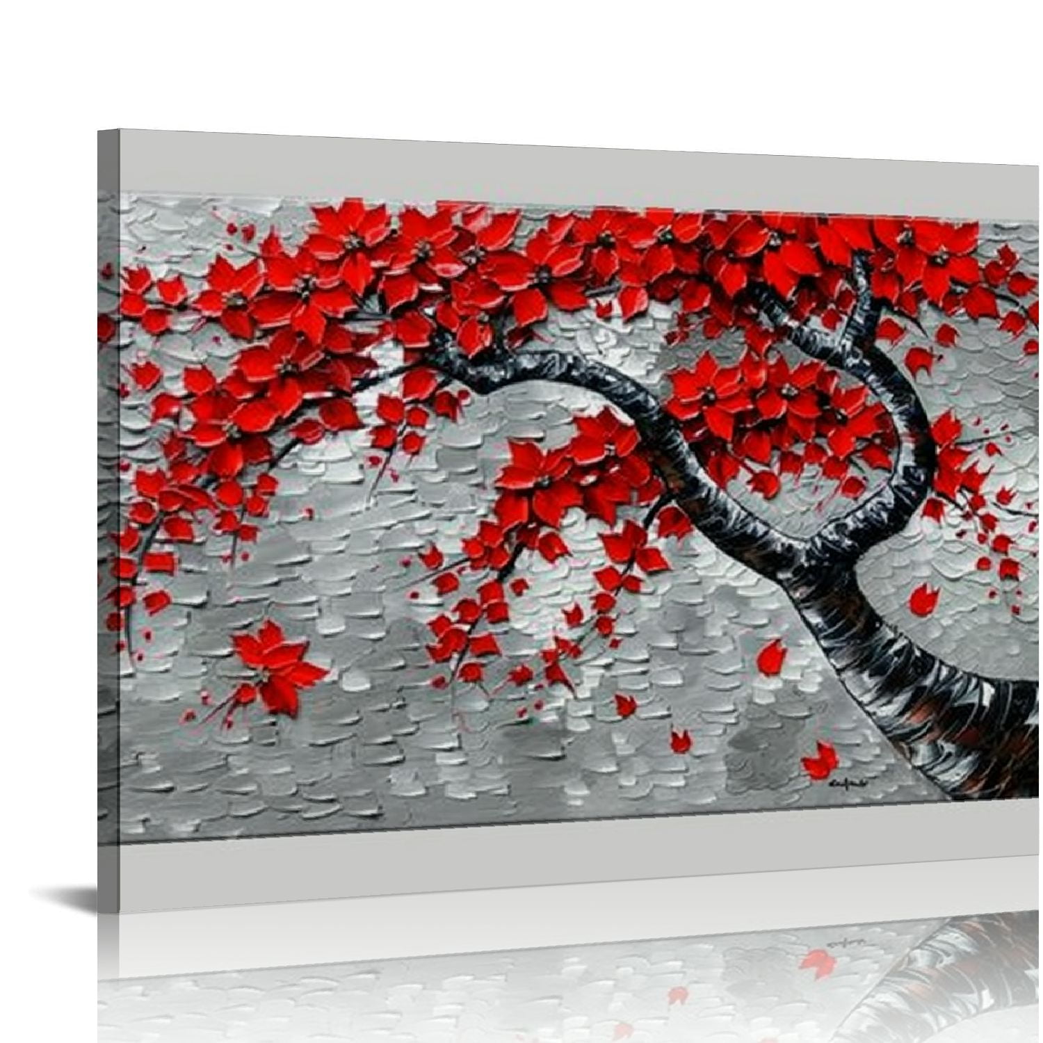 Nawypu Contemporary Art On Canvas Texture Red Flower Tree Paintings