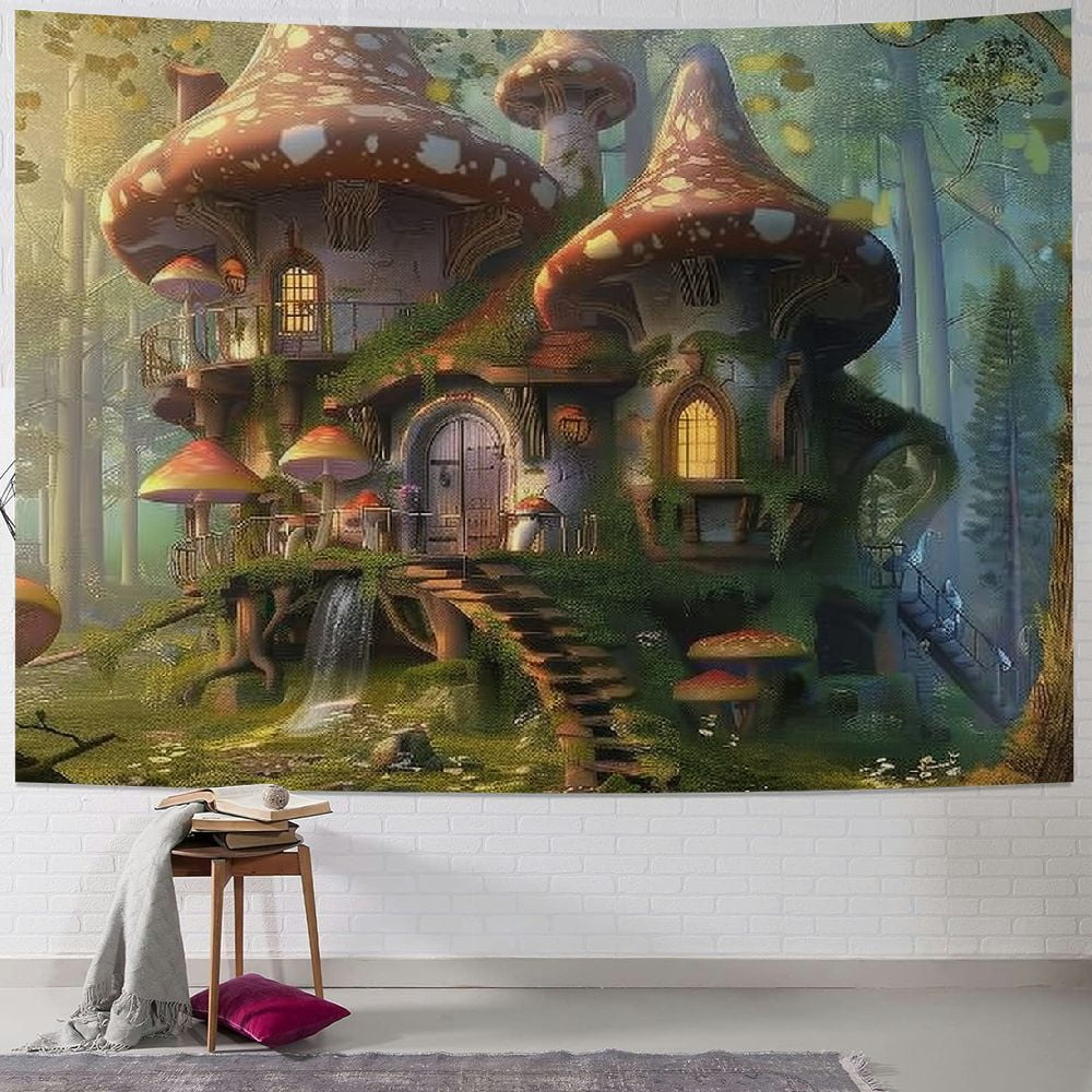 Nawypu Fantasy Forest Enchanted Mushroom Tapestry Wall Hanging