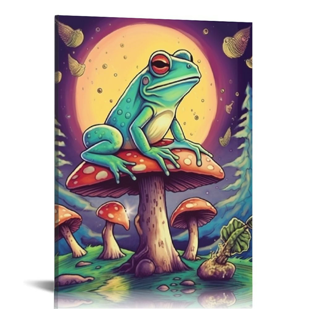 Nawypu Funny Frog Posters Vintage Frog Mushroom Wall Art Prints Retro