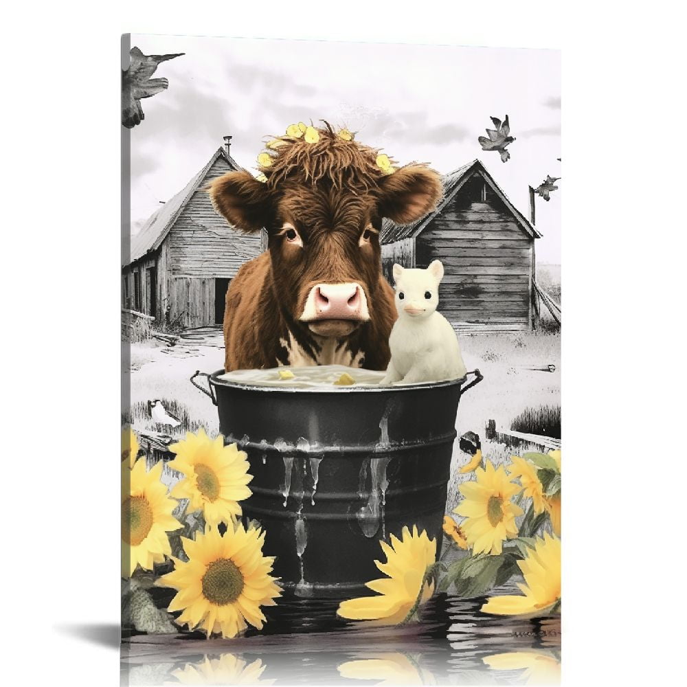 Nawypu Highland Cow Bathroom Decor Wall Art Funny Bathroom Farm Cow