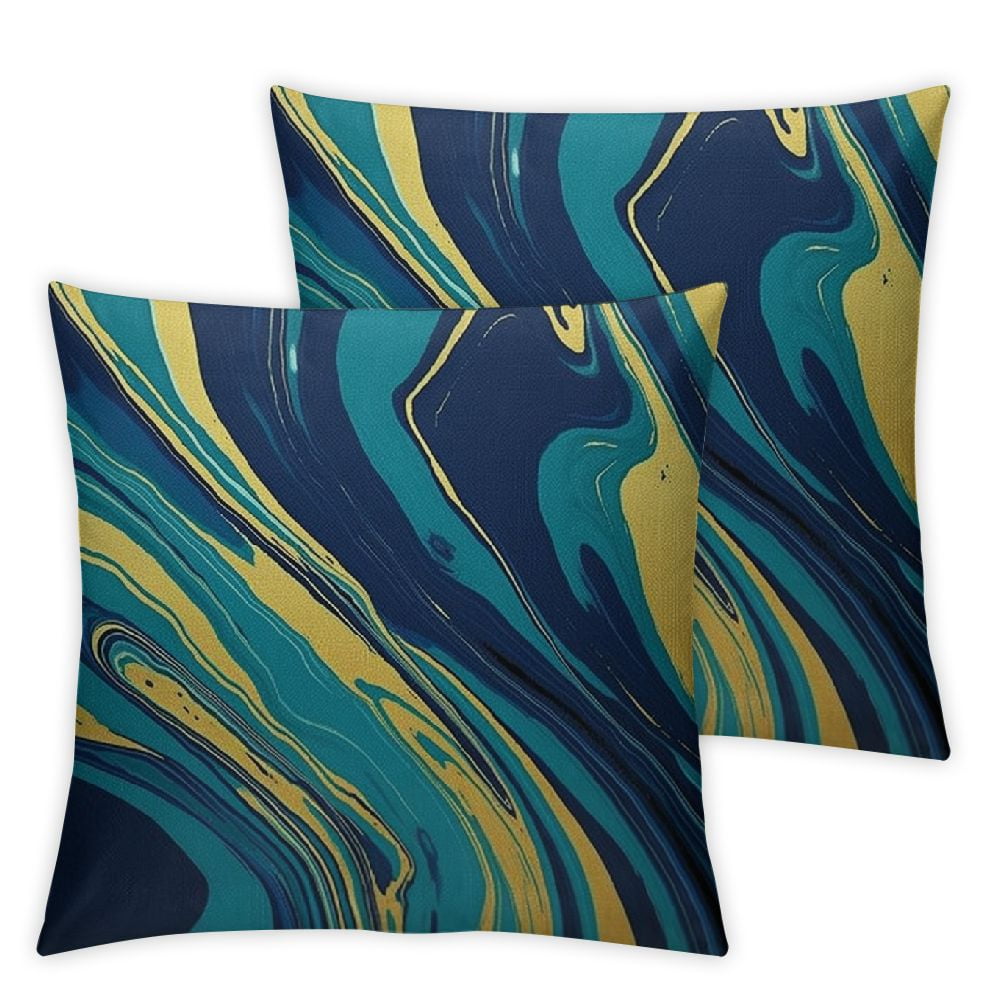 Nawypu Marble Texture Throw Pillow Cover Yellow Blue Green Golden Fluid