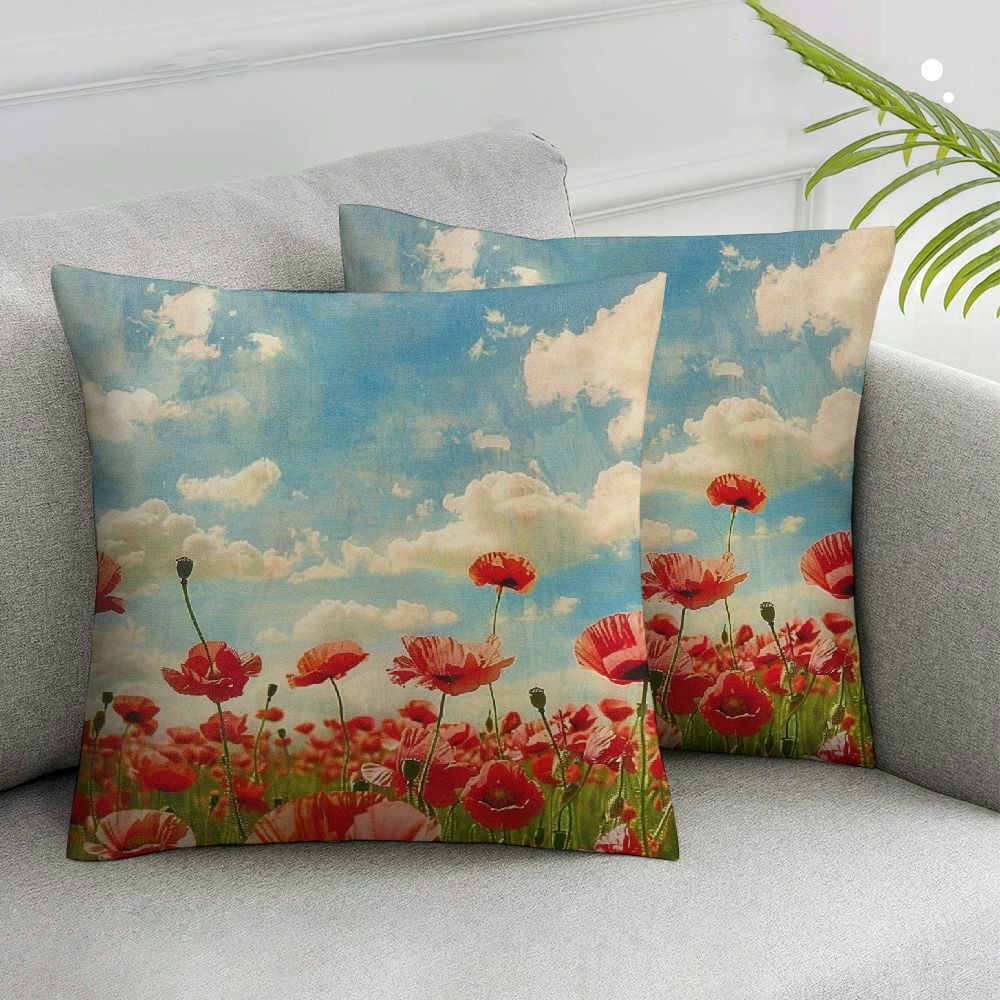 Nawypu Poppy Bed Pillow Covers Vintage Blossom Red Roses Poppies Flied