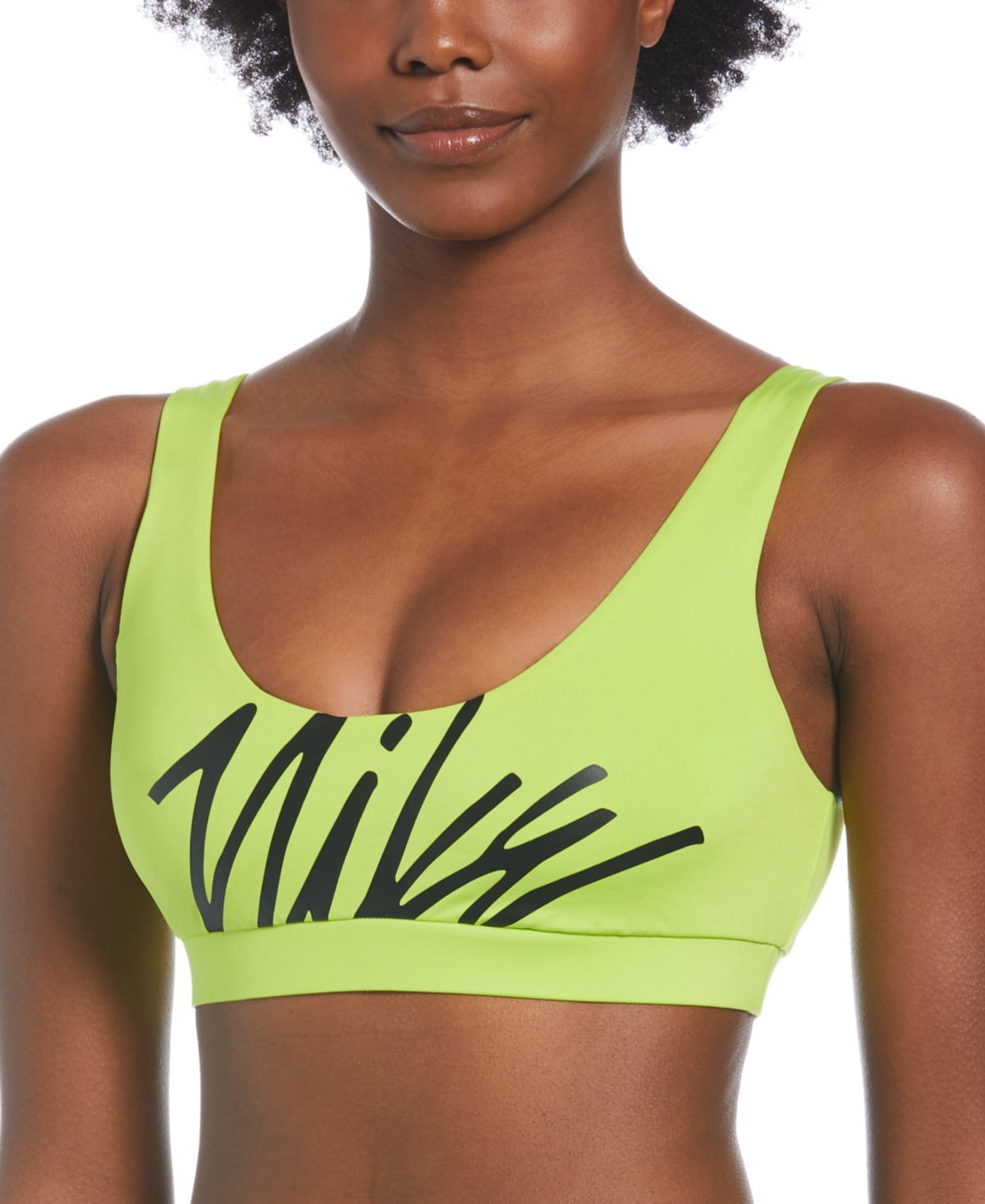 Nike LIME GREEN Logo Scoop Neck Bikini Swim Top US Large Walmart