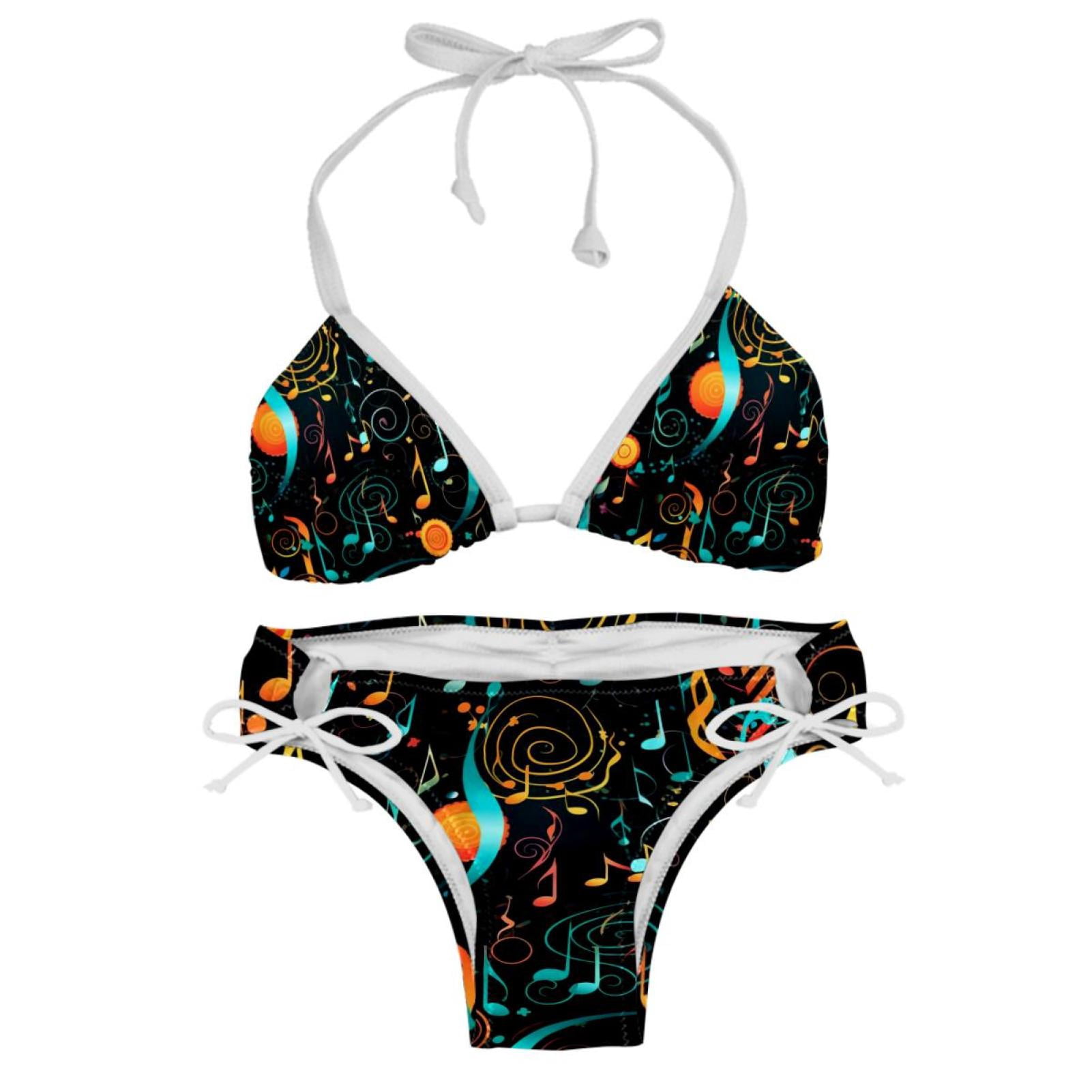 Note Detachable Sponge Adjustable Strap Bikini Set Swimsuit 2 Pack