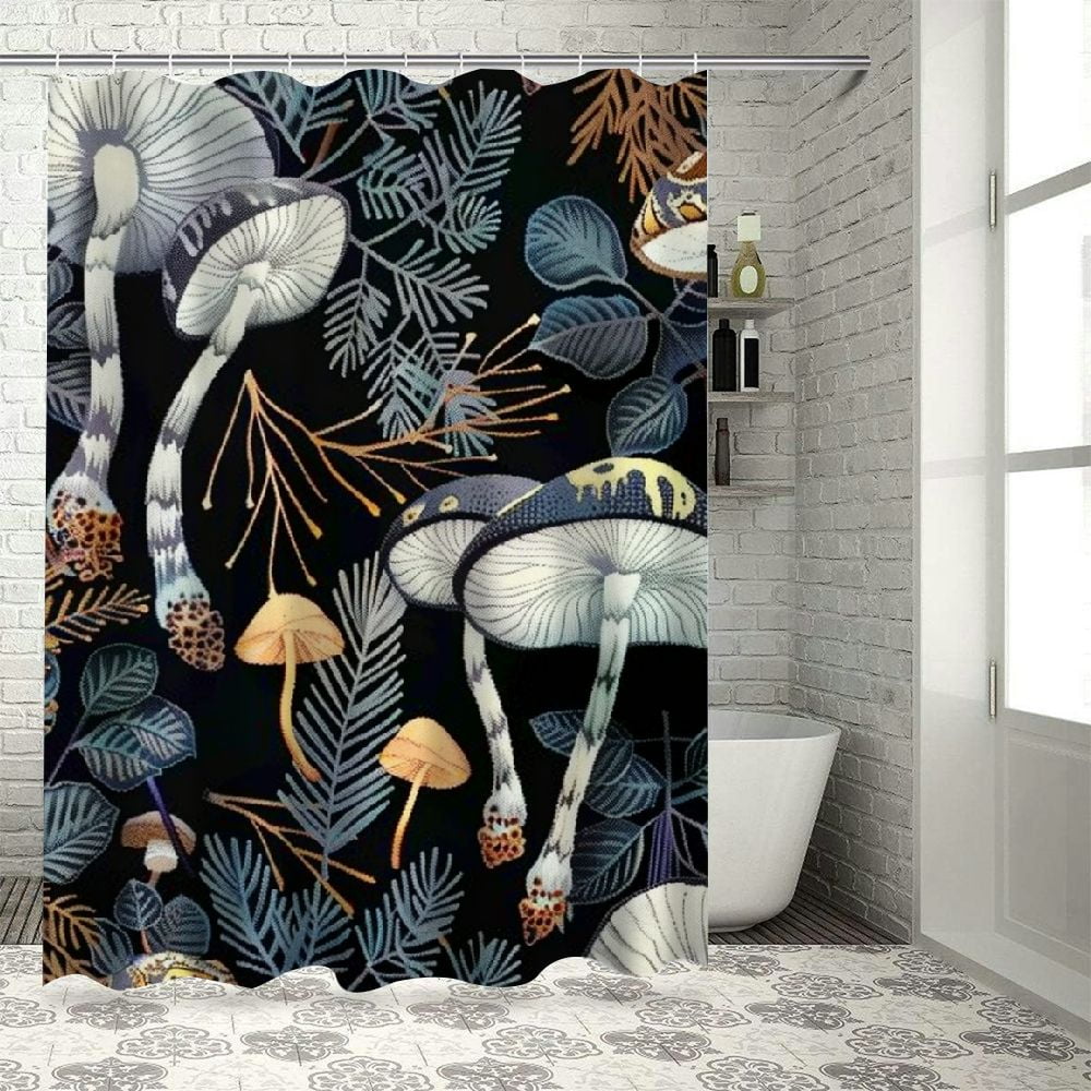 Obrewy Dark Wild Forest Mushrooms Shower Curtain Waterproof Bathroom