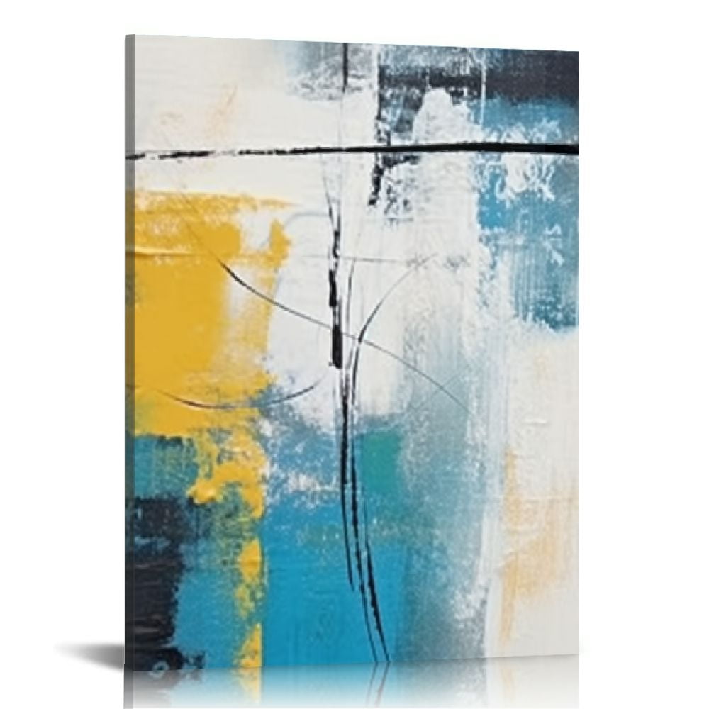 ONETECH Abstract Wall Art For Living Room Blue Yellow Painting Bathroom