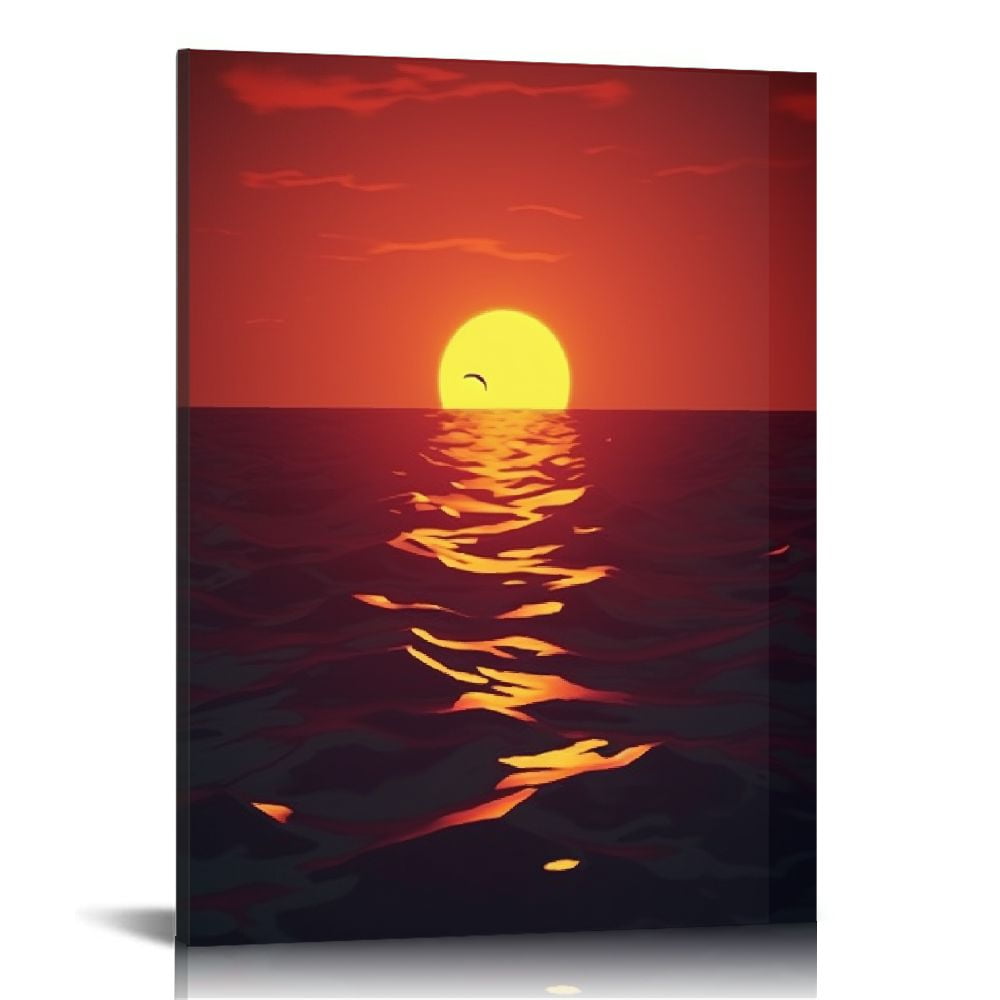 Onetech Aesthetic Vaporwave Neon Orange Red Sunset Sea Poster Retro