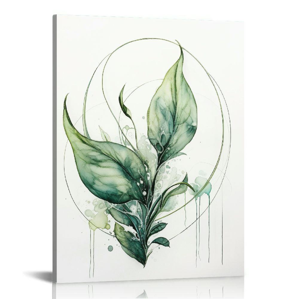 Onetech Green Leaf Wall Art Nature Plants Canvas Minimalist Leaves