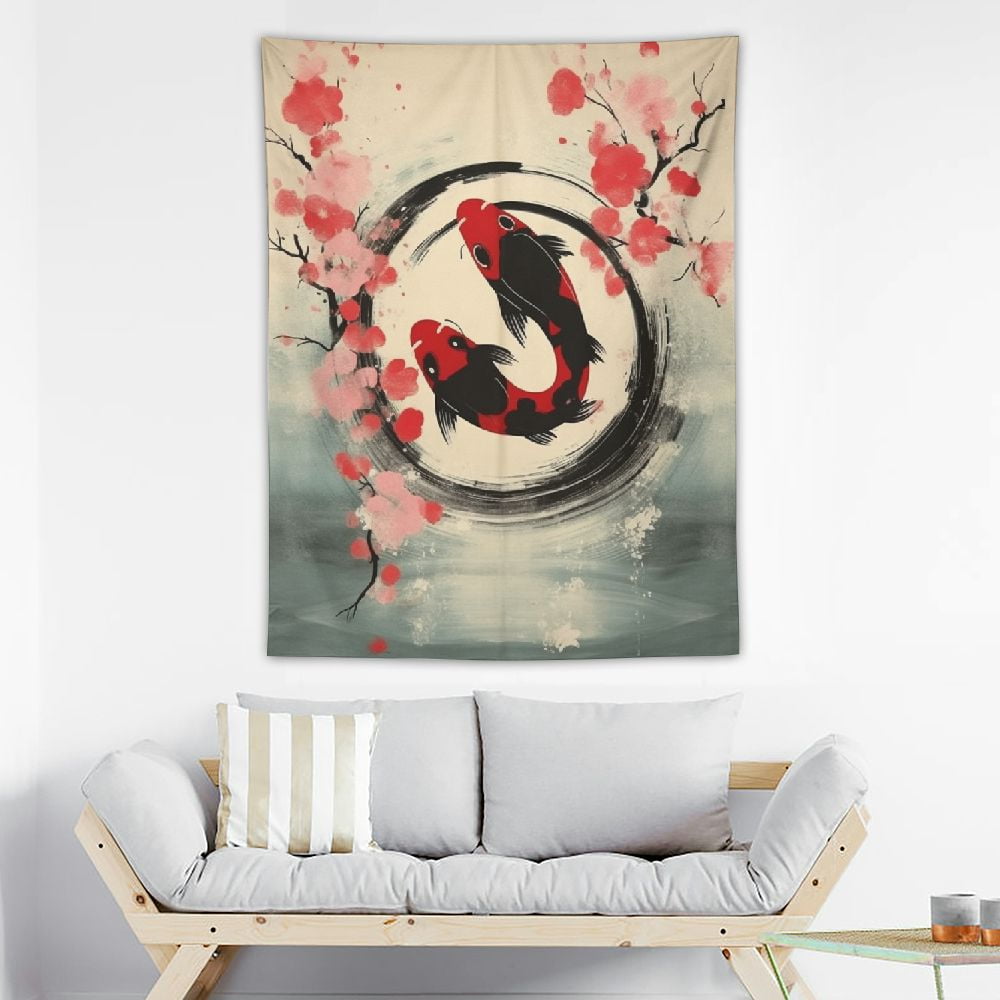 Onetech Japanese Koi Fish Wall Art Tapestries Yin Yang Tapestry Poster