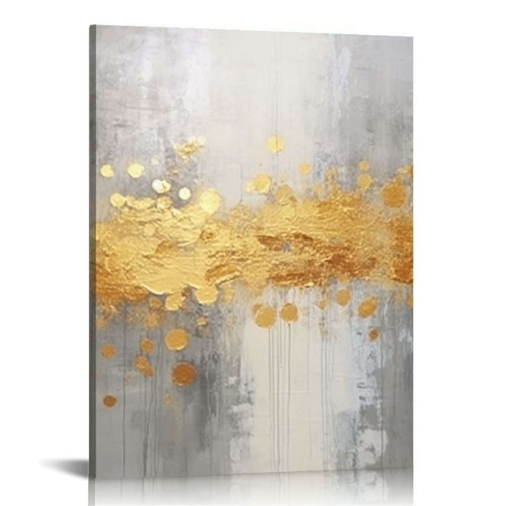 ONETECH Modern Abstract Wall Art Grey And Gold Yellow Room Decor