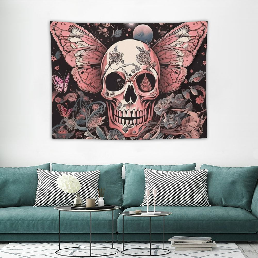 Onetech Mushroom Skull Tapestry For Bedroom Hippie Butterfly Tapestry