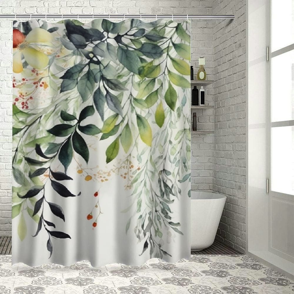 Onetech Shower Curtain Floral Spring Green Vintage Wild Flowers