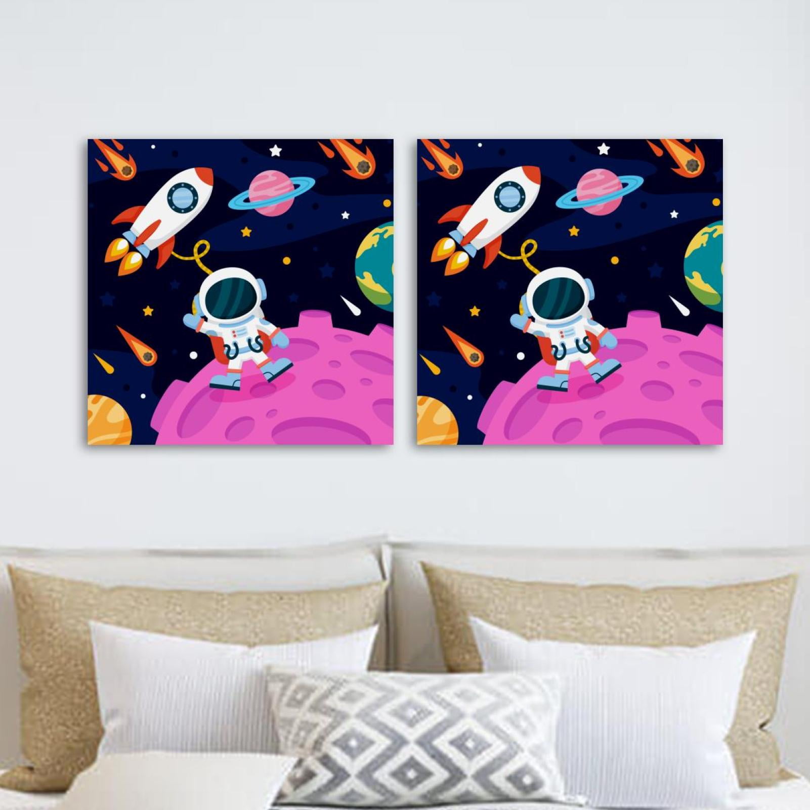 Ownta Outer Space Planet Rocket Alien Earth Pattern Pc Canvas Wall Art