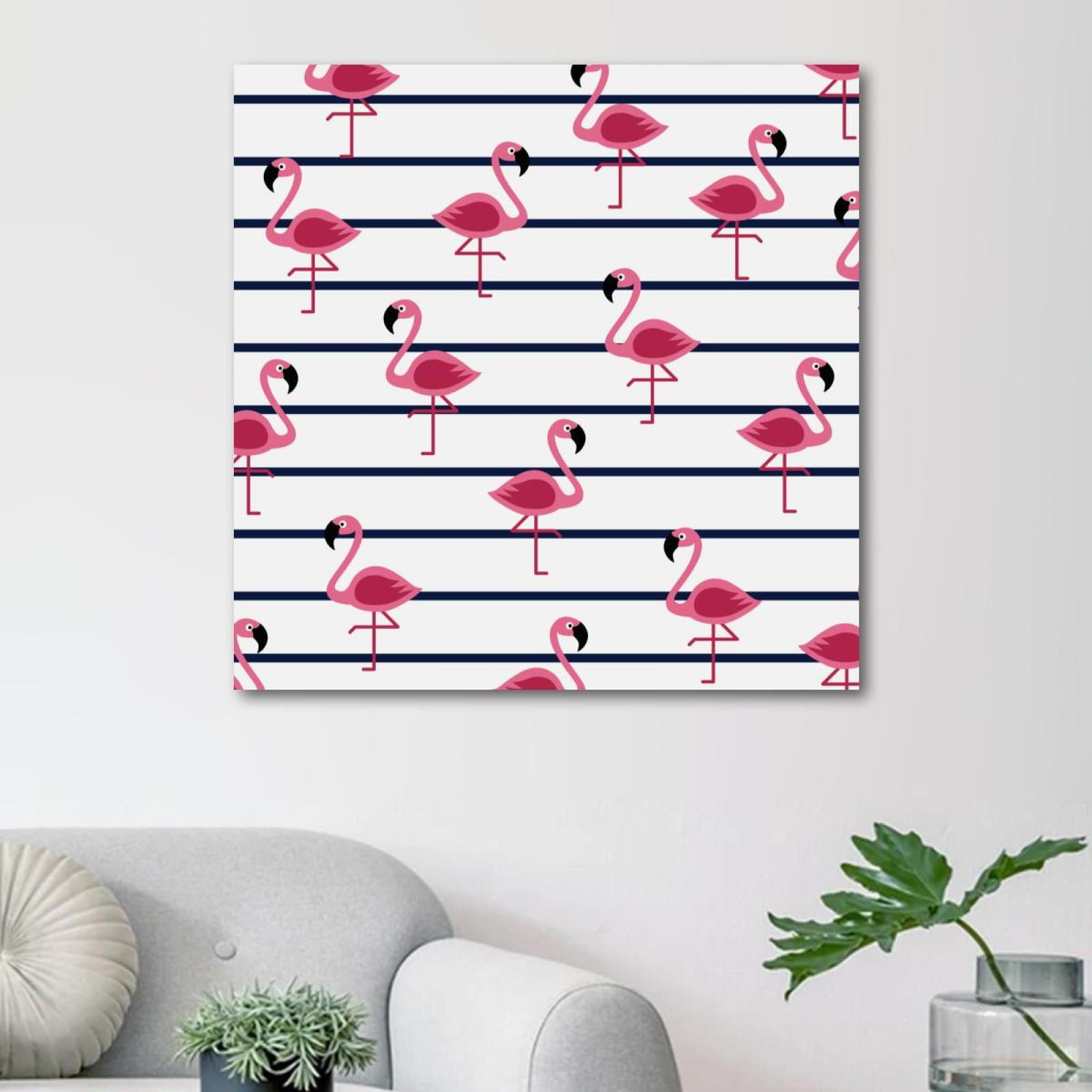 OWNTA Tropical Flamingos Marine Stripes Pattern Canvas Wall Art