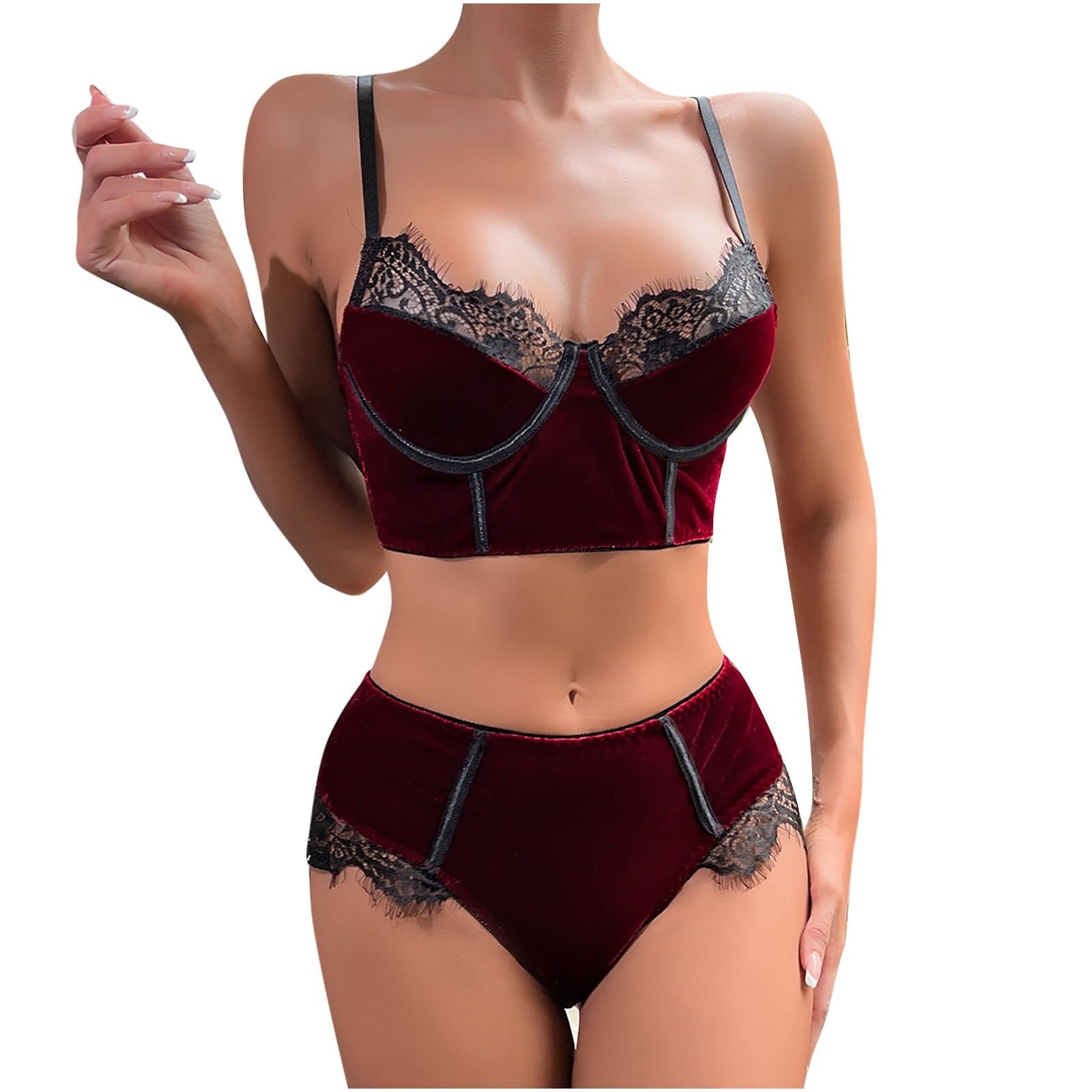 Oalirro Lingerie Sets Negligee Set For Women Wine Bra And Thong