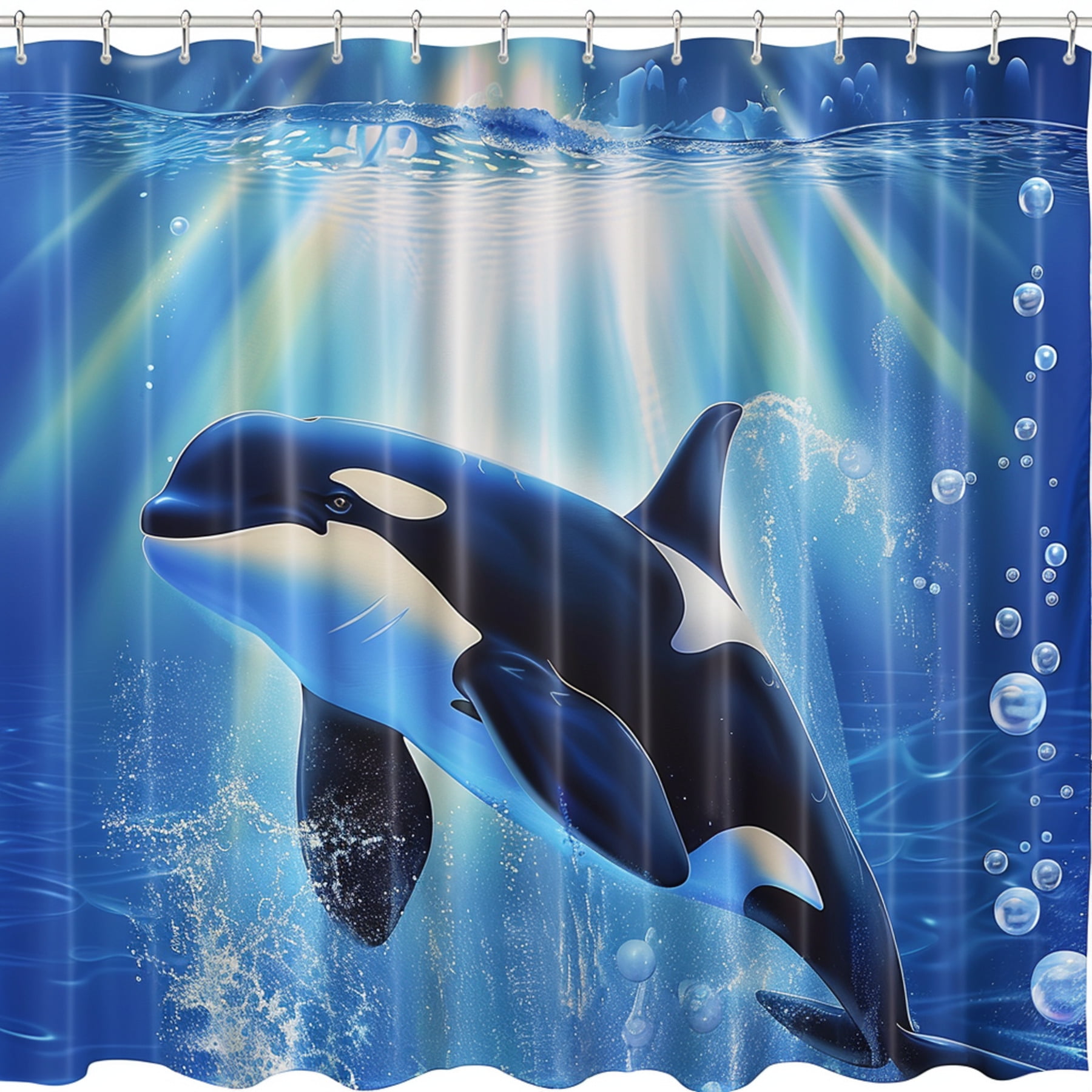 Oceanic Majesty Blue Orca Killer Whales Shower Curtain Vibrant Colors