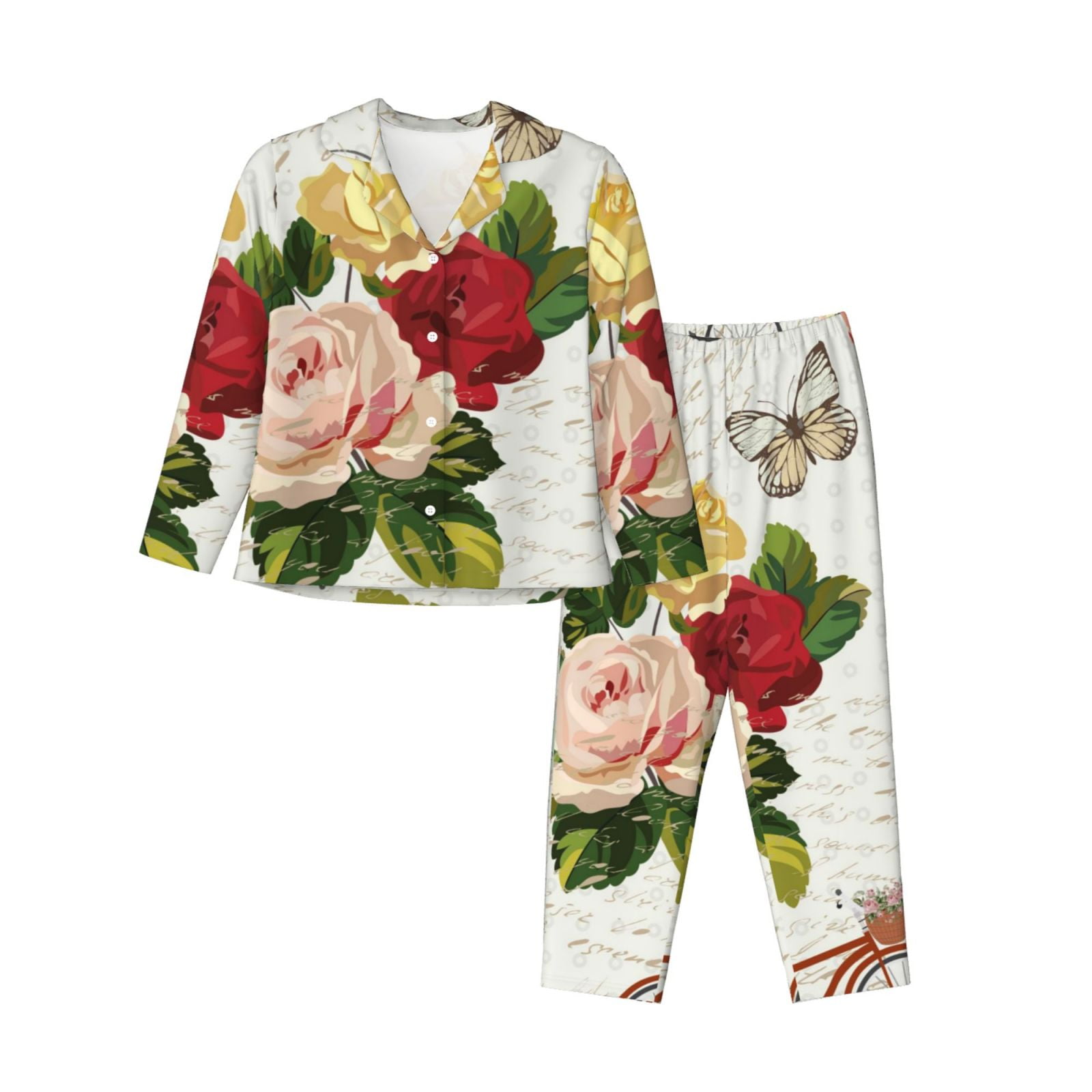 Ocsxa Women Piece Floral Pajamas Lounge Set Vintage Bike Flower