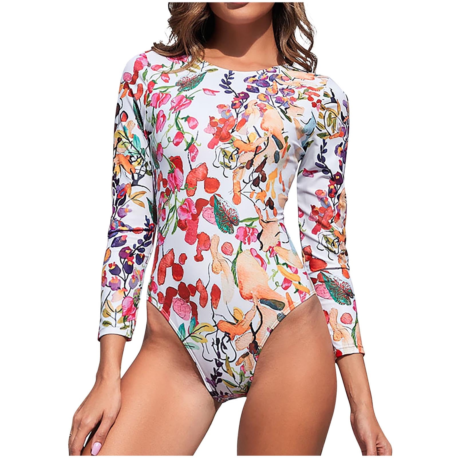 One Piece Bathing Suit For Women Floral Printed Rash Guard Swimsuit